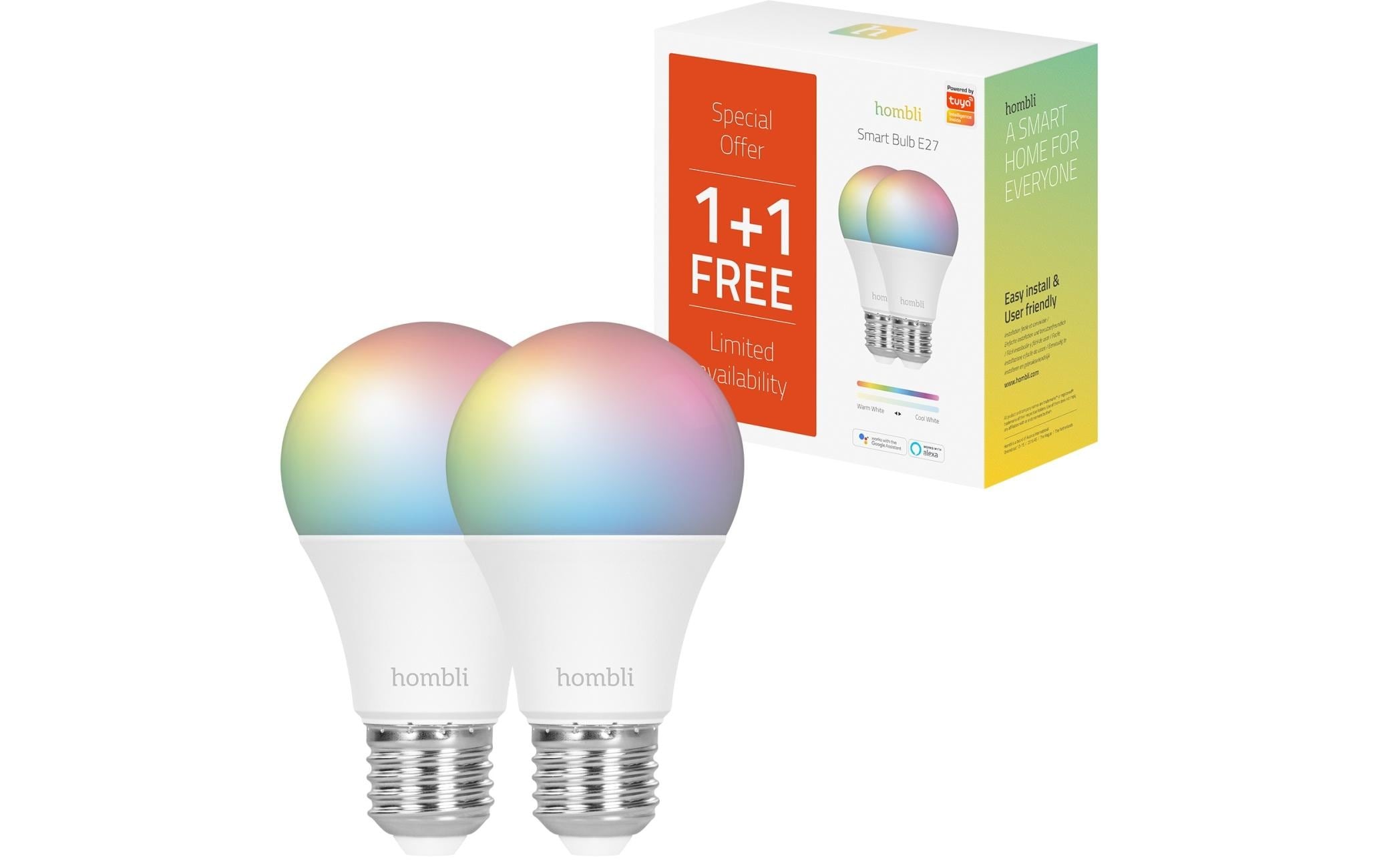 LED-Leuchtmittel »hombli Smart Bulb, E27, 9W, RGB + CCT, 1+1 Pack«, E27, 2 St., Tageslichtweiss-Warmweiss-Neutralweiss-Kaltweiss-Farbwechsler