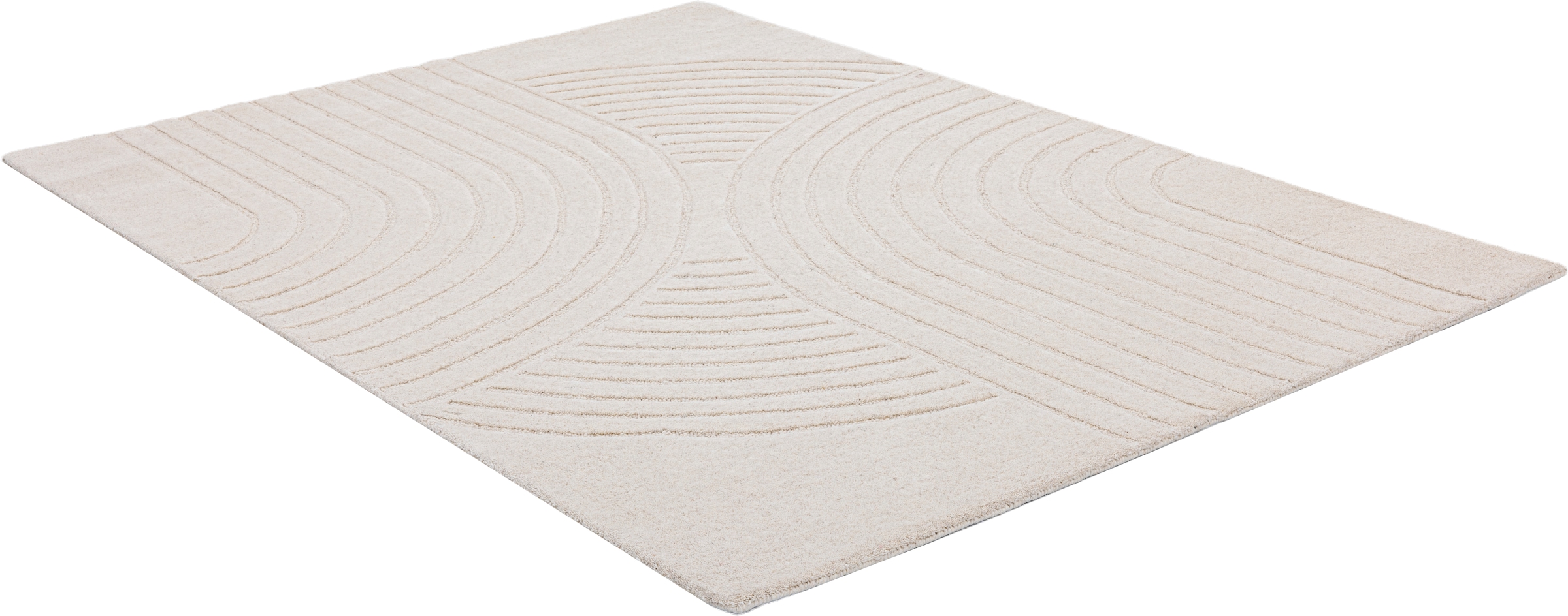 GOODproduct Wollteppich »Gabbo Design, Handgefertigt, Teppich,  reine Wolle,« rechteckig 14 mm Höhe Hoch-Tief-Effekt, reine Wolle, Scandi-Look, Naturfaser
