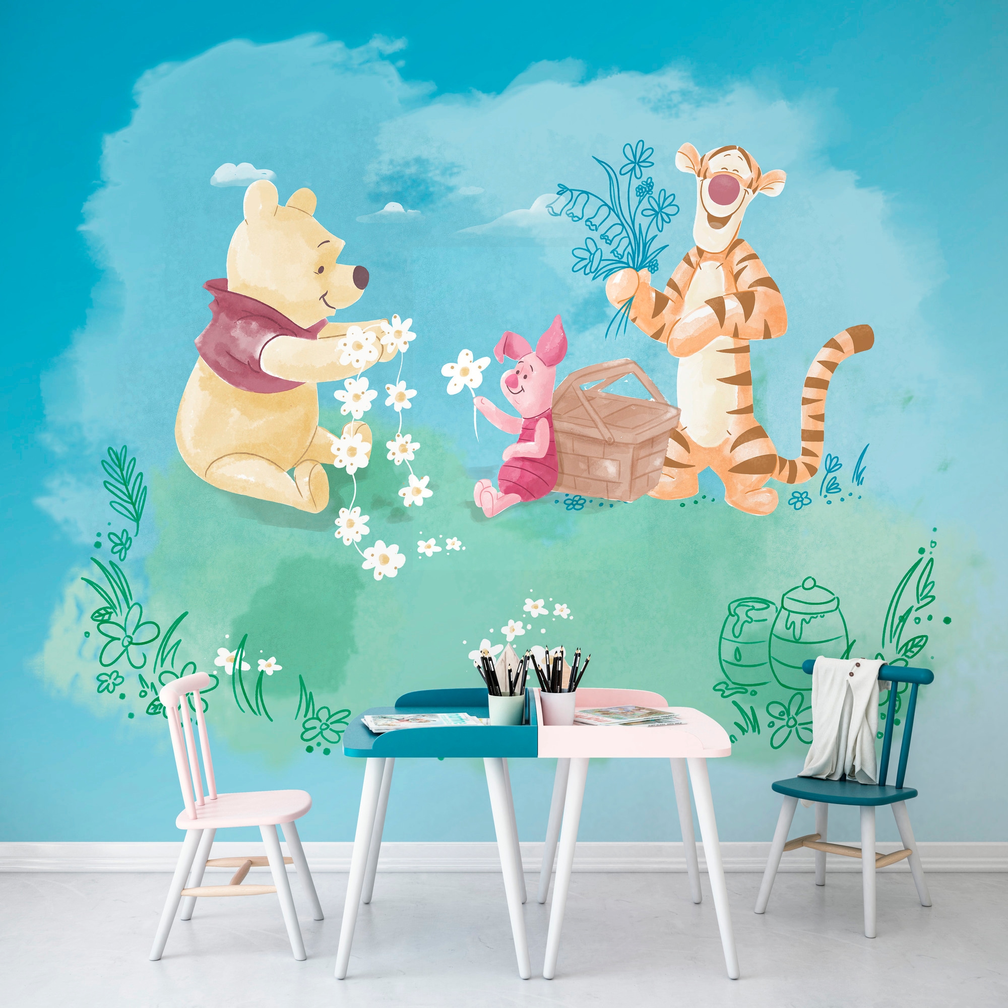 Komar Vliestapete »Digitaldruck Vlies - Winnie the Pooh Picnic - Grösse 300 x 280 cm«, bedruckt, Kinderzimmer