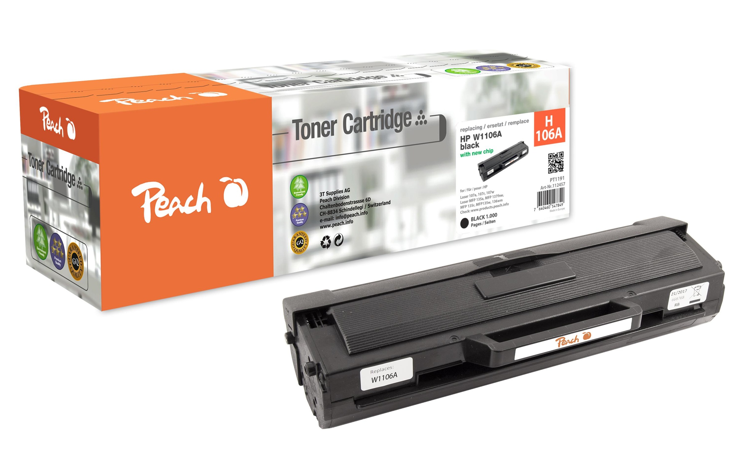 Image of Peach Tonerpatrone "HP No. 106A (W1106A) Black"