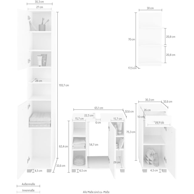 Schildmeyer Badmöbel-Set »Mobes«, (Set, 4 St.), Hochschrank,  Waschbeckenunterschrank, Unterschrank und Wandregal versandkostenfrei auf