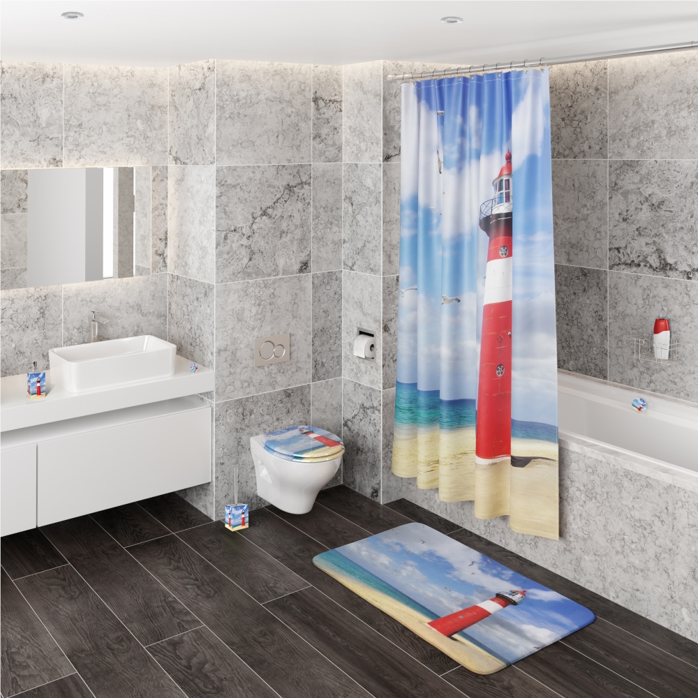 Sanilo Set d'accessoires de salle de bain »Leuchtturm« WC-Sitz, Badteppich, Stöpsel, Seifenspender und WC-Bürste