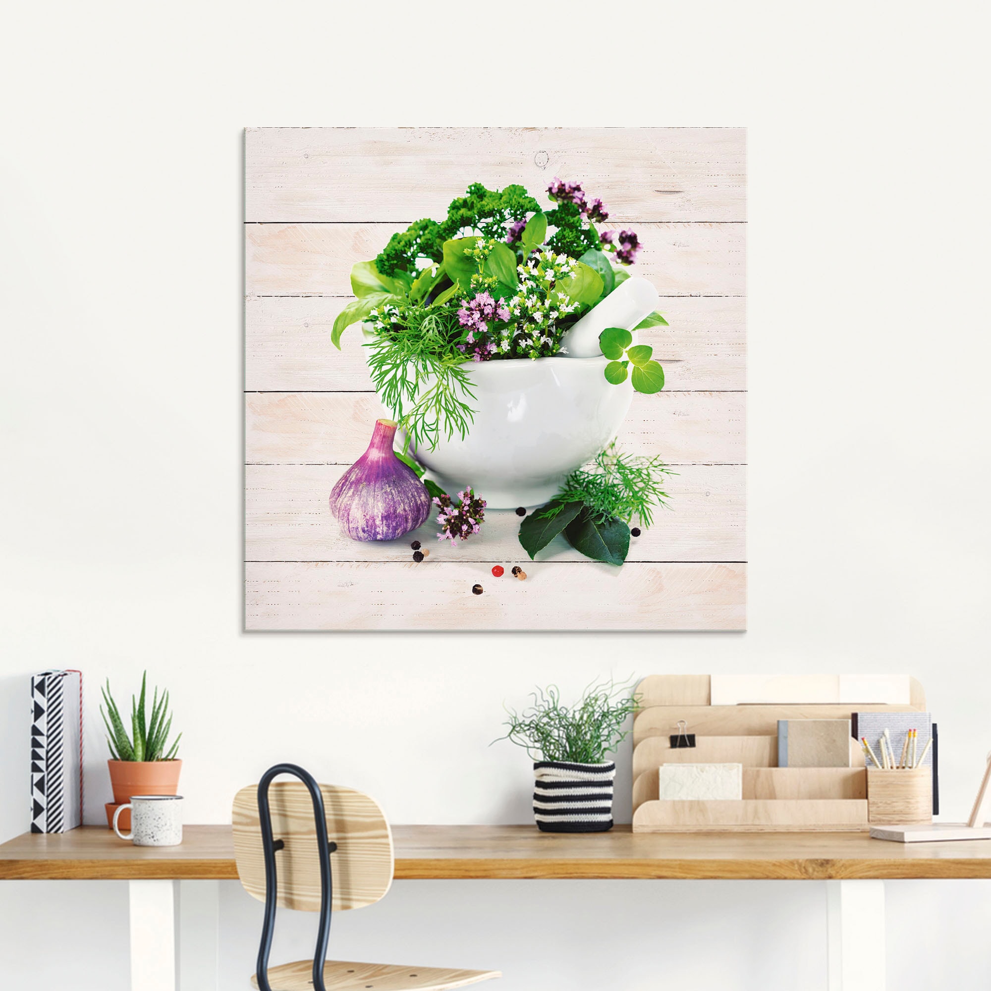 Artland Glasbild »Heilkräuter auf weissem Hintergrund Küche«, Arrangements, (1 St.)