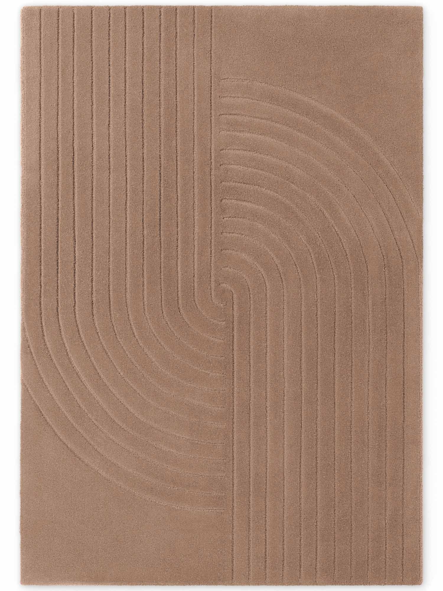 vikosa Wollteppich »Arcura« rechteckig 15 mm Höhe Wolle Handgemacht, Hoch-Tief-Effekt, Geometrisches Linien Wellendesign