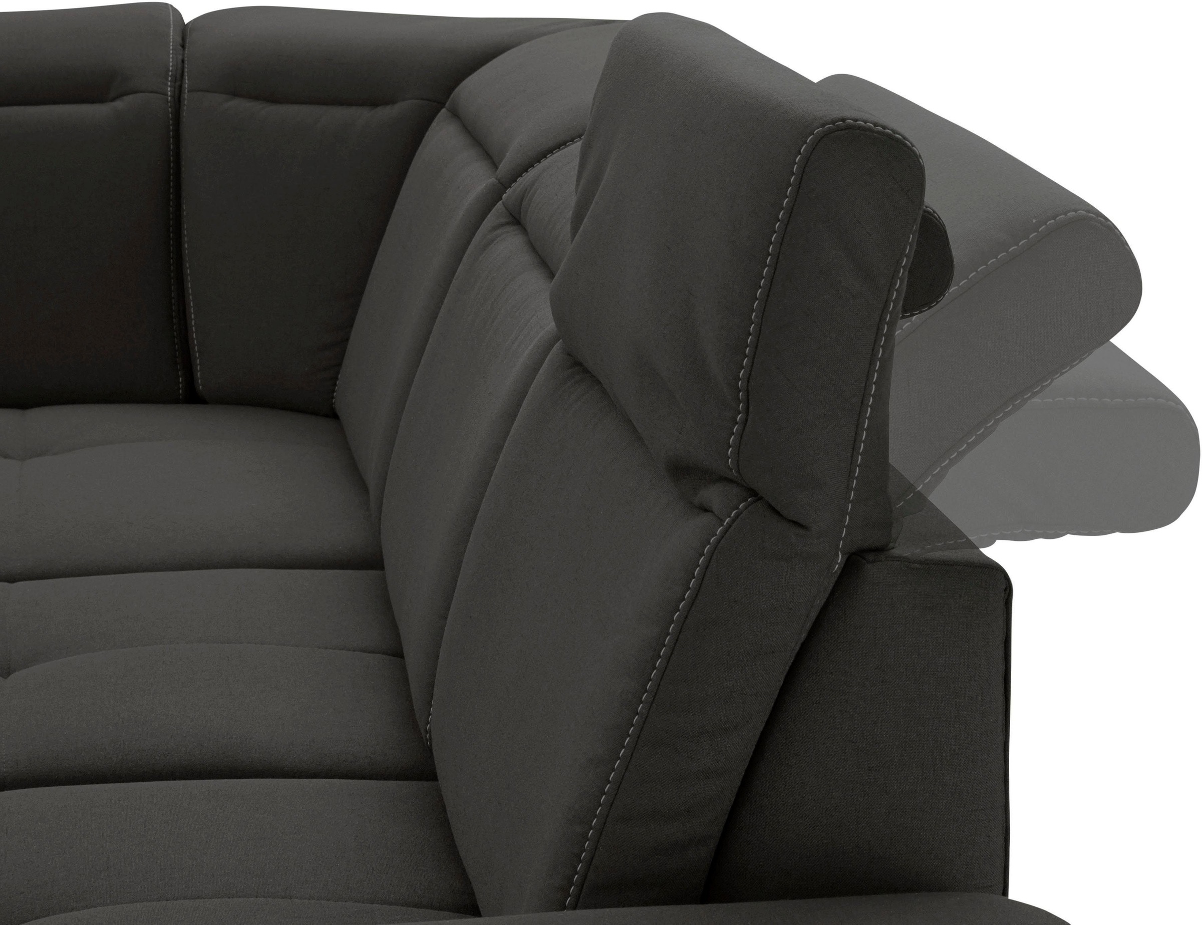Places of Style Ecksofa »Cornwall L-Form«, incl. Sitztiefenverstellung, mit Bettfunktion und Kopfteilverstellung