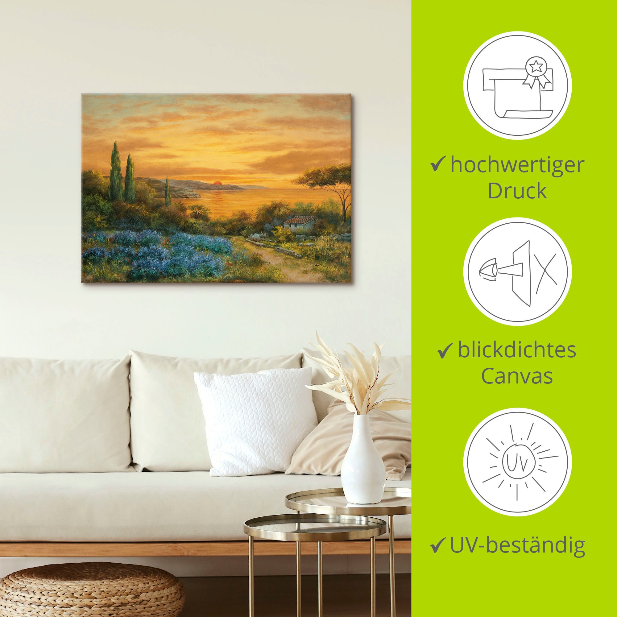 Artland Tableau sur toile »Toskanabucht« Europe 1 cuis tlg. tendu sur cadre en bois