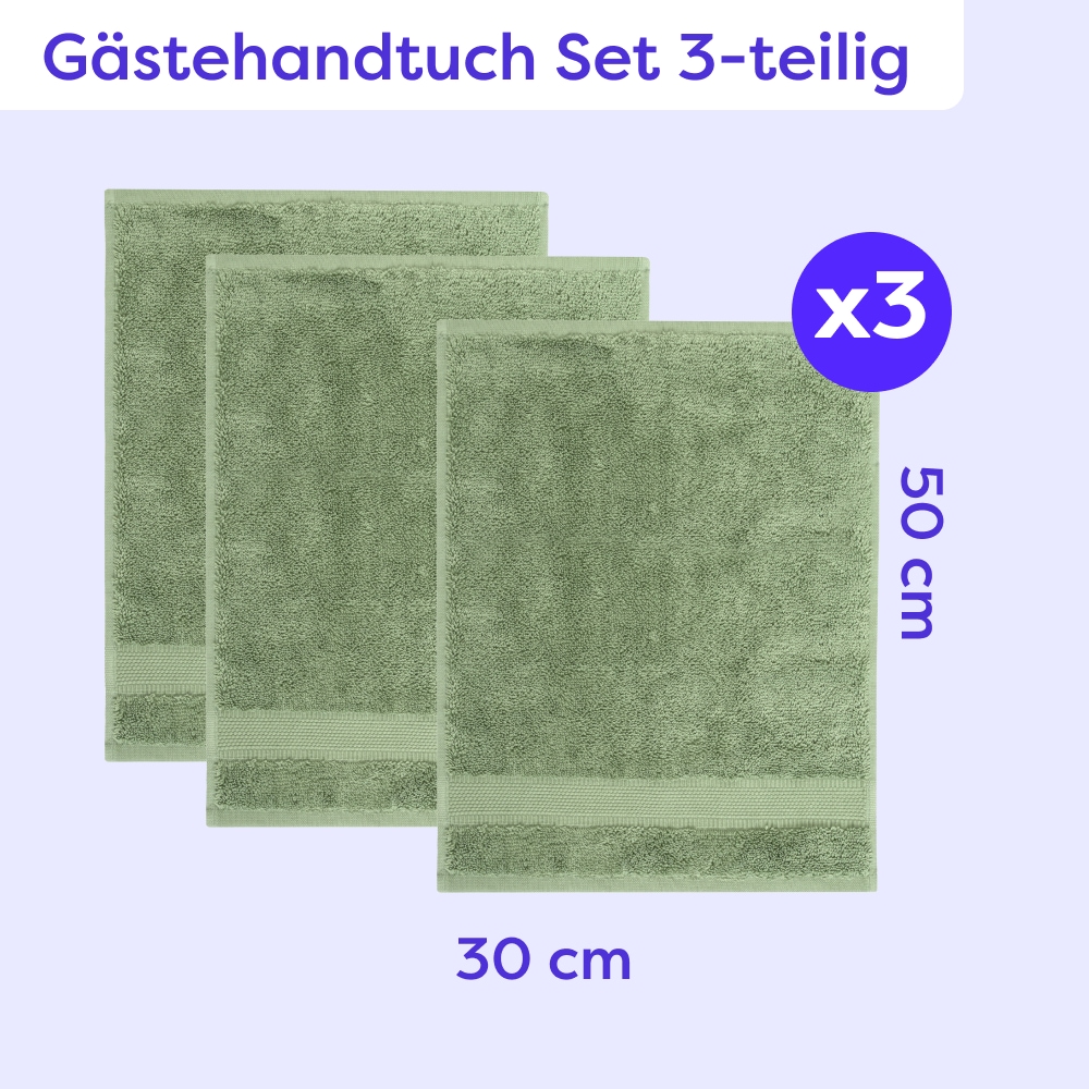 Wolkenfeld Gästehandtücher »Premium Low-Twist Baumwolle 550 g/m² – 3 Gästehandtücher« 30×50 cm – weich, saugfähig und ideal für Gäste & Alltag
