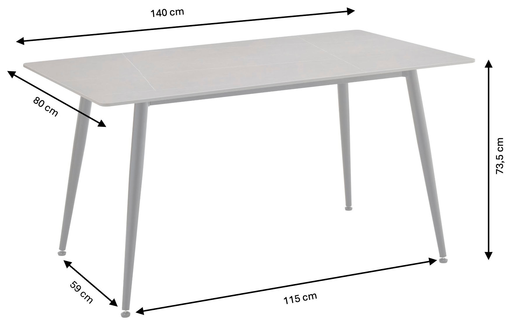 GOODproduct Esstisch »Juniper« 1 Stk. tlg. Tisch 140x80cm in Sinterstein-Keramikoptik für bis zu 6 Personen