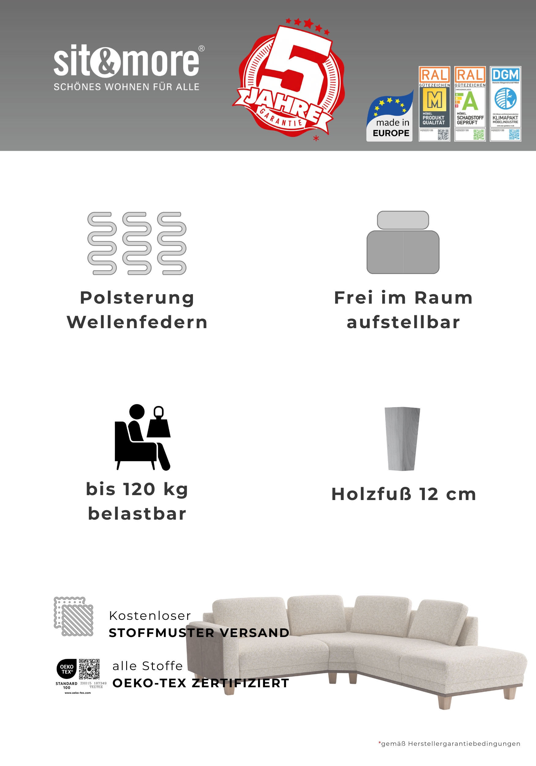 sit&more Polsterhocker »Concept« mit Buchefuss in drei Farben zur Auswahl