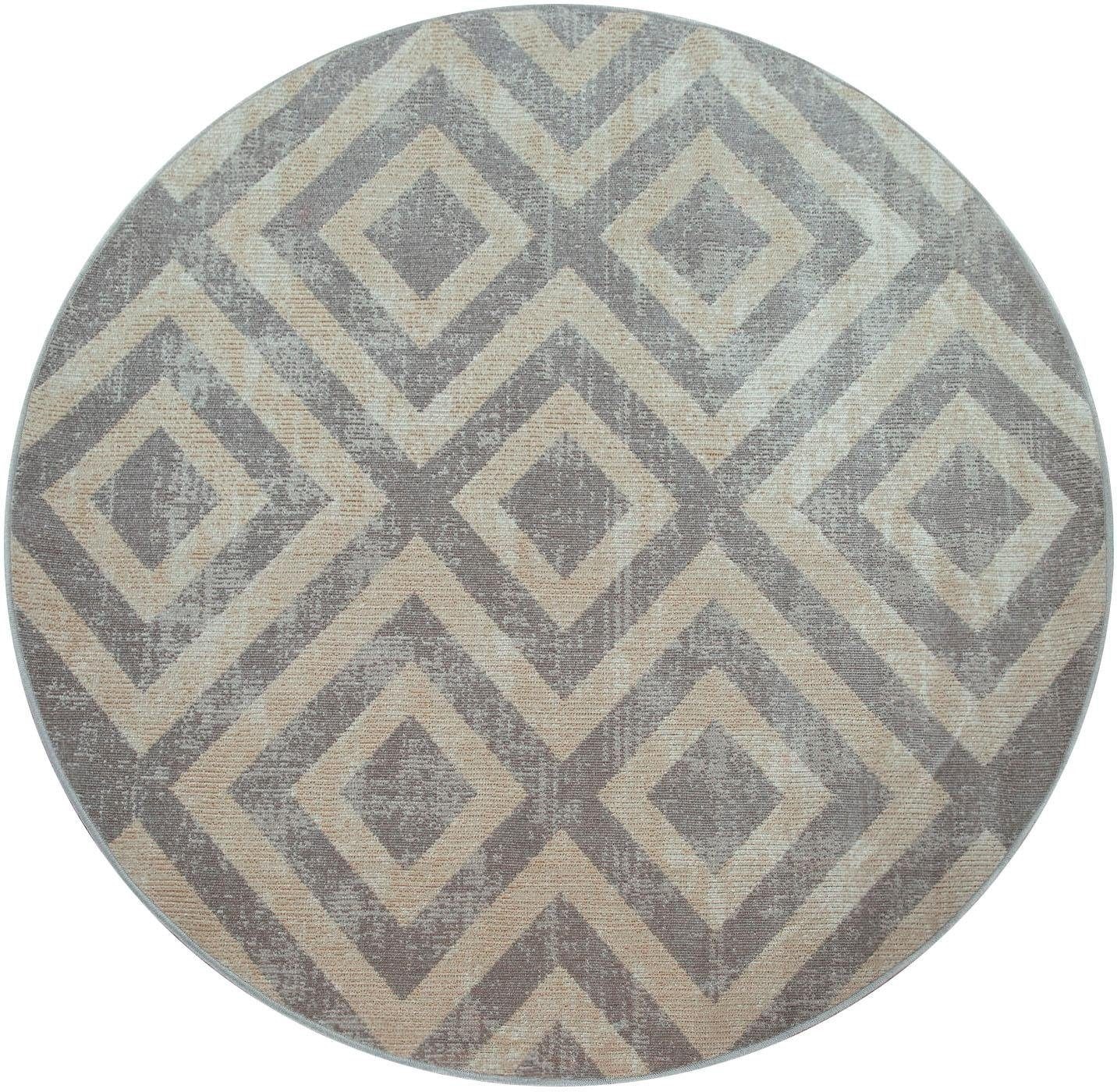 Image of Paco Home Teppich "Poco 821" rund 6 mm Höhe Kurzflor, Rauten-Design, In- und Outdoor geeignet