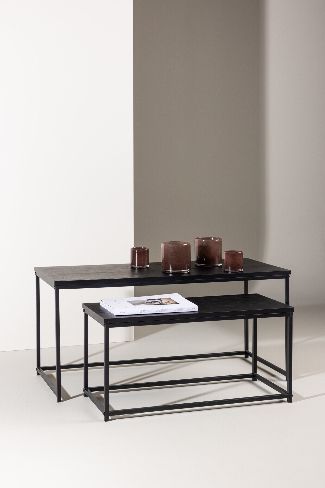 Venture Home Couchtisch »Staal, 2-tlg Couchtisch-Set 100 × 43 cm in Schwarz, kombinierbar« Set, 2 Stk. tlg. Sofatisch-Set, MDF, Stahlbeine, schwarz, rechteckig, flexibel