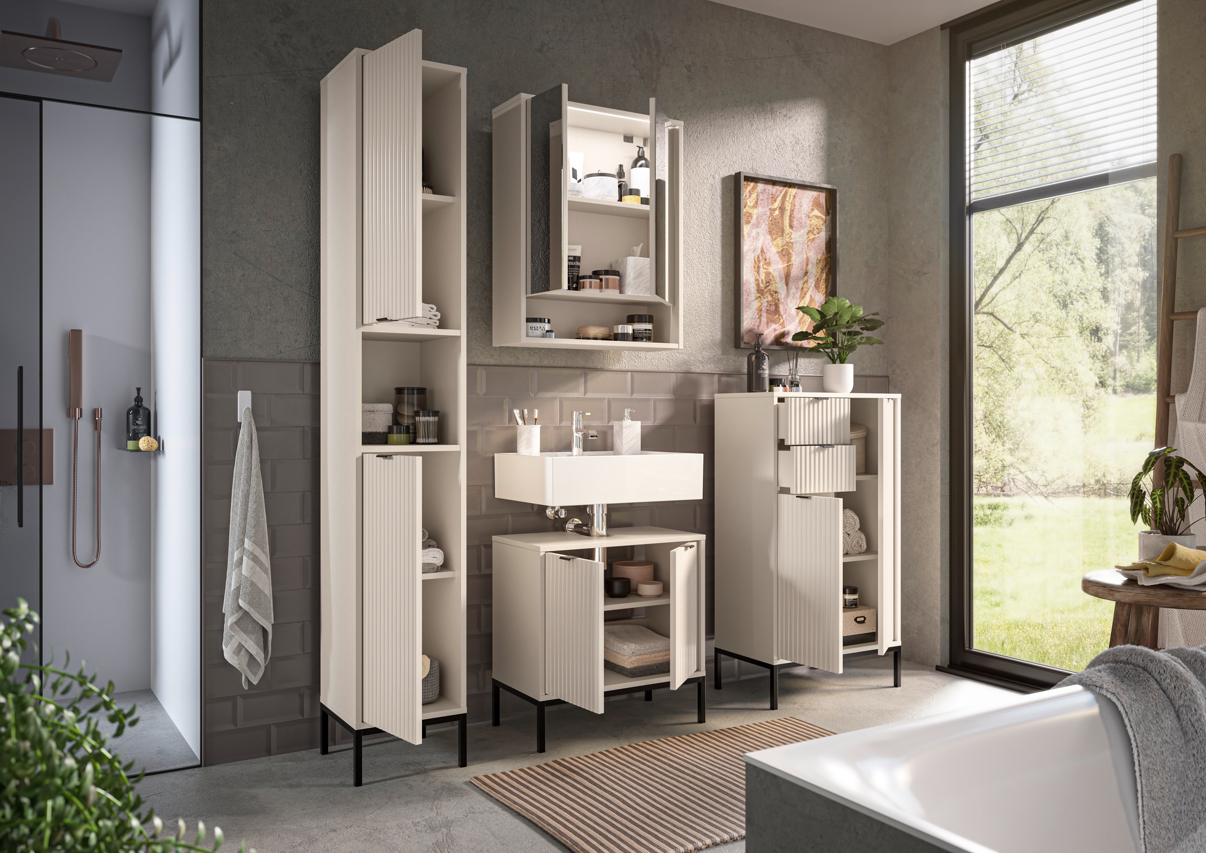 BASIC by Balculina »Lucera Midischrank, Badezimmerschrank BxHxT 60x106x32« 1 cuis tlg. largeur 60 cm, porte montable à gauche/droite