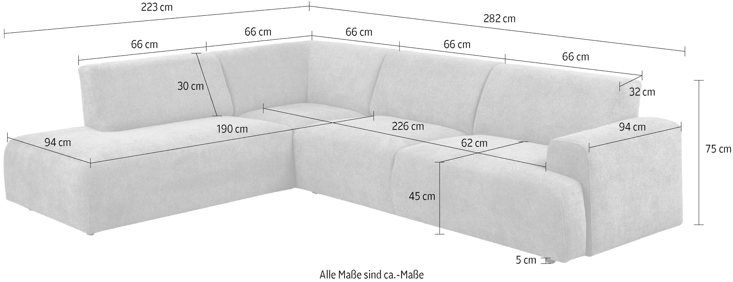 GOODproduct Canapé d'angle »Linkka, Breite 282 cm« forme en L, en tissu chenille doux, avec suspension ondulée