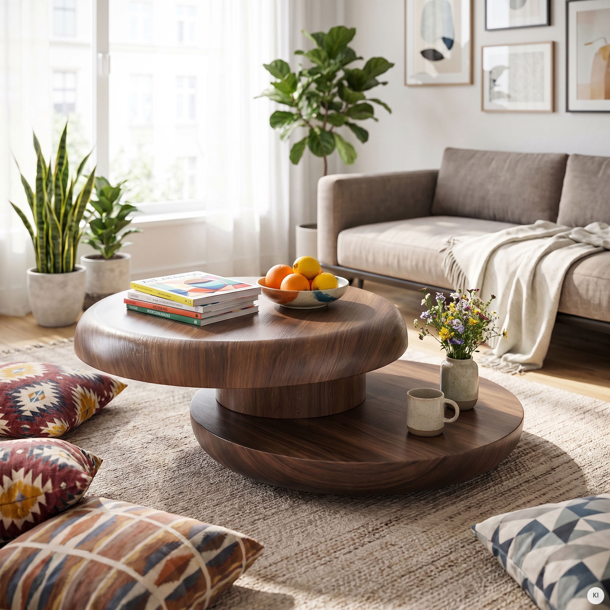 SalesFever Couchtisch "drehbar - runder Design-Wohnzimmertisch aus Holz" 1 Stk. tlg. Stilvoller & moderner Tisch mit Echtholzfurnier, Ø 90 cm