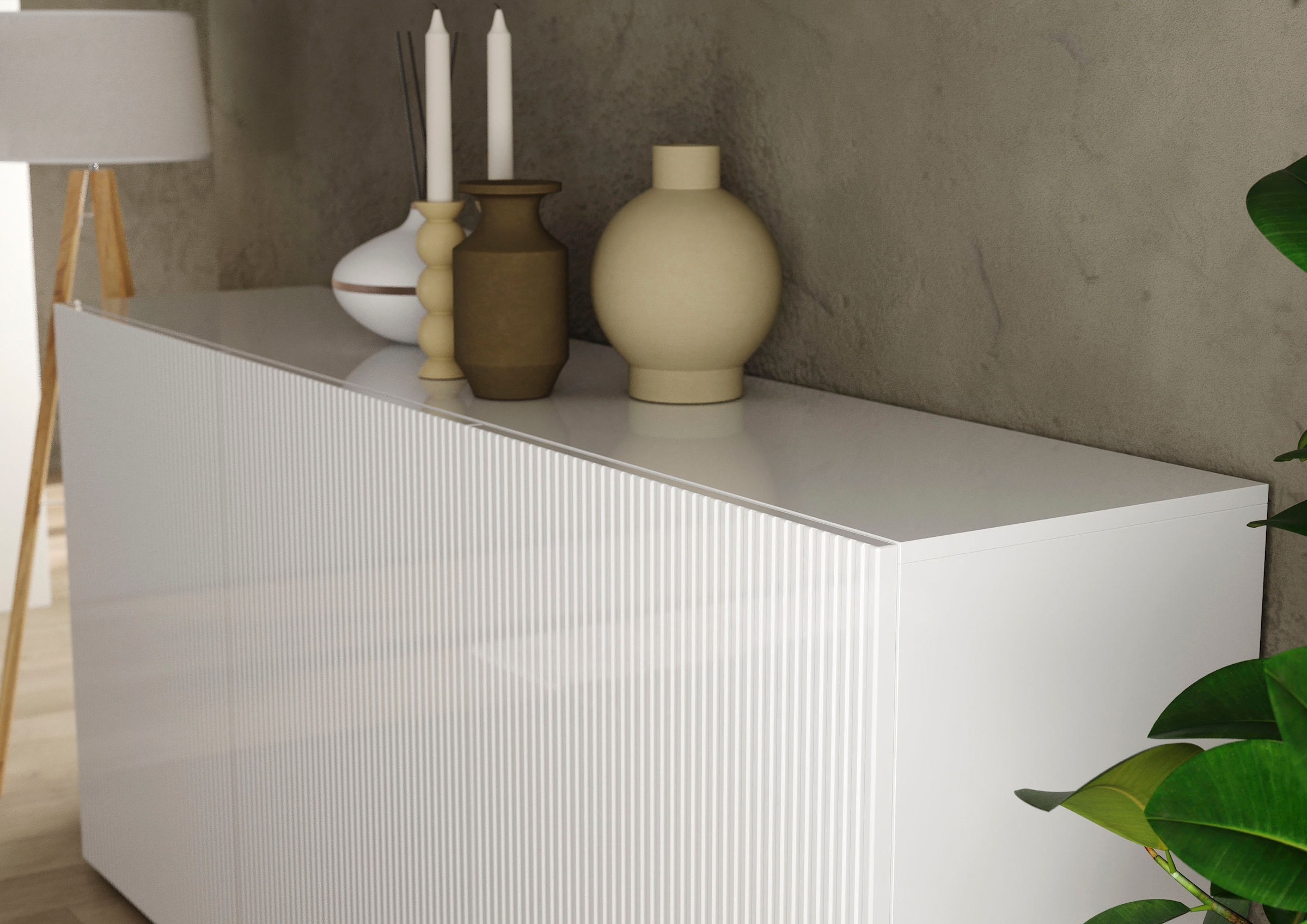 INOSIGN Sideboard »Rio Breite 181 cm, Kommode mit 3 Türen, Anrichte,« geriffelte MDF-Fronten, modern u. elegant, viel Stauraum