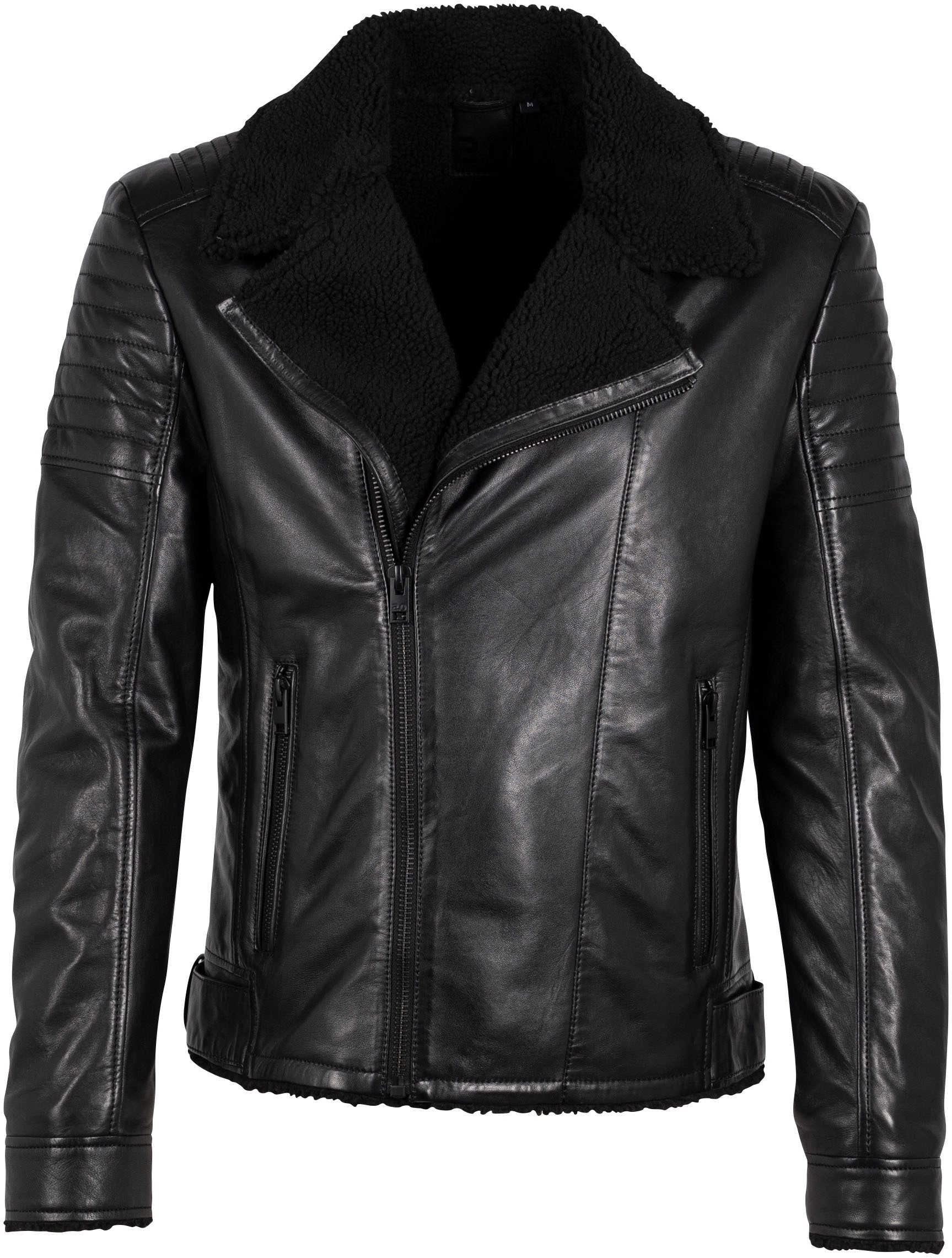 Mauritius Lederjacke »G2MIdor SF«, Reverskragenmit Fellimitat, asymetrischer Reissverschluss