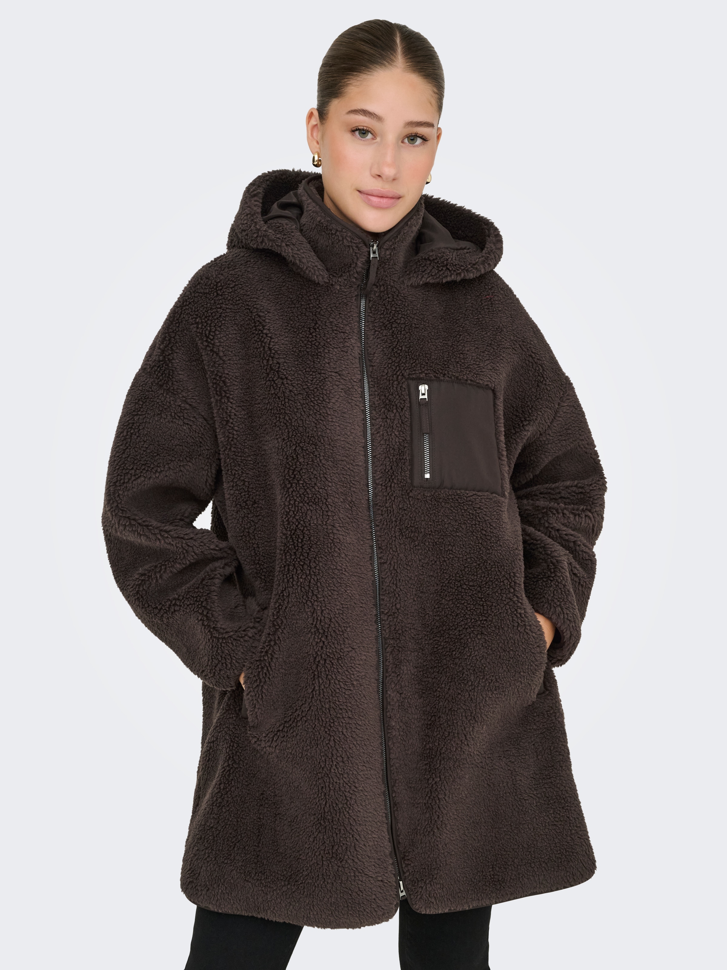 ONLY Plüschjacke »ONLSASCHA SHERPA JACKET LIFE OTW NOOS« mit Kapuze Kunstfaser, regular fit