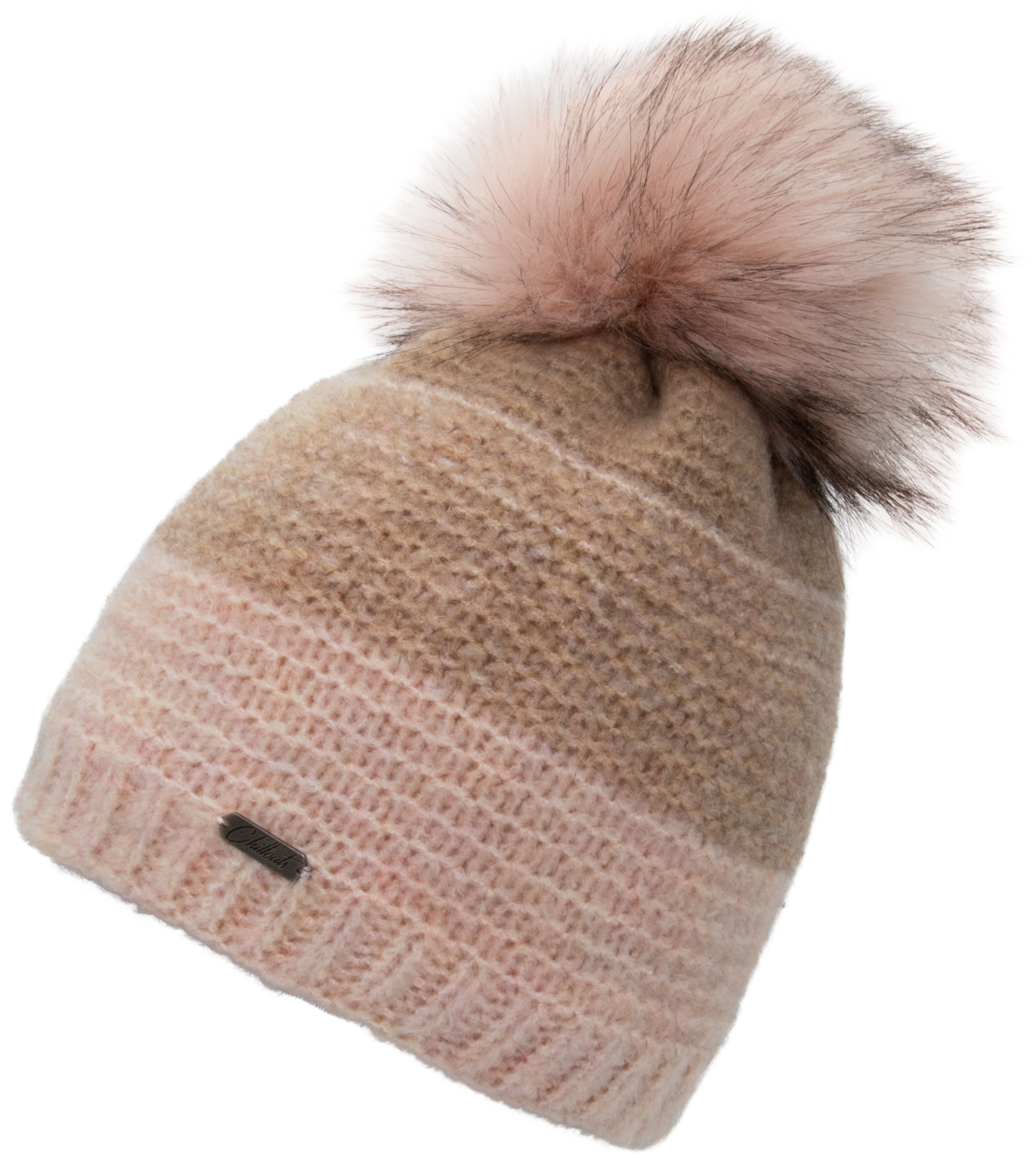 Image of chillouts Bommelmütze "Ranva Hat" Mehrfarbige Strickmütze mit abnehmbarem Kunstfell-Pompon