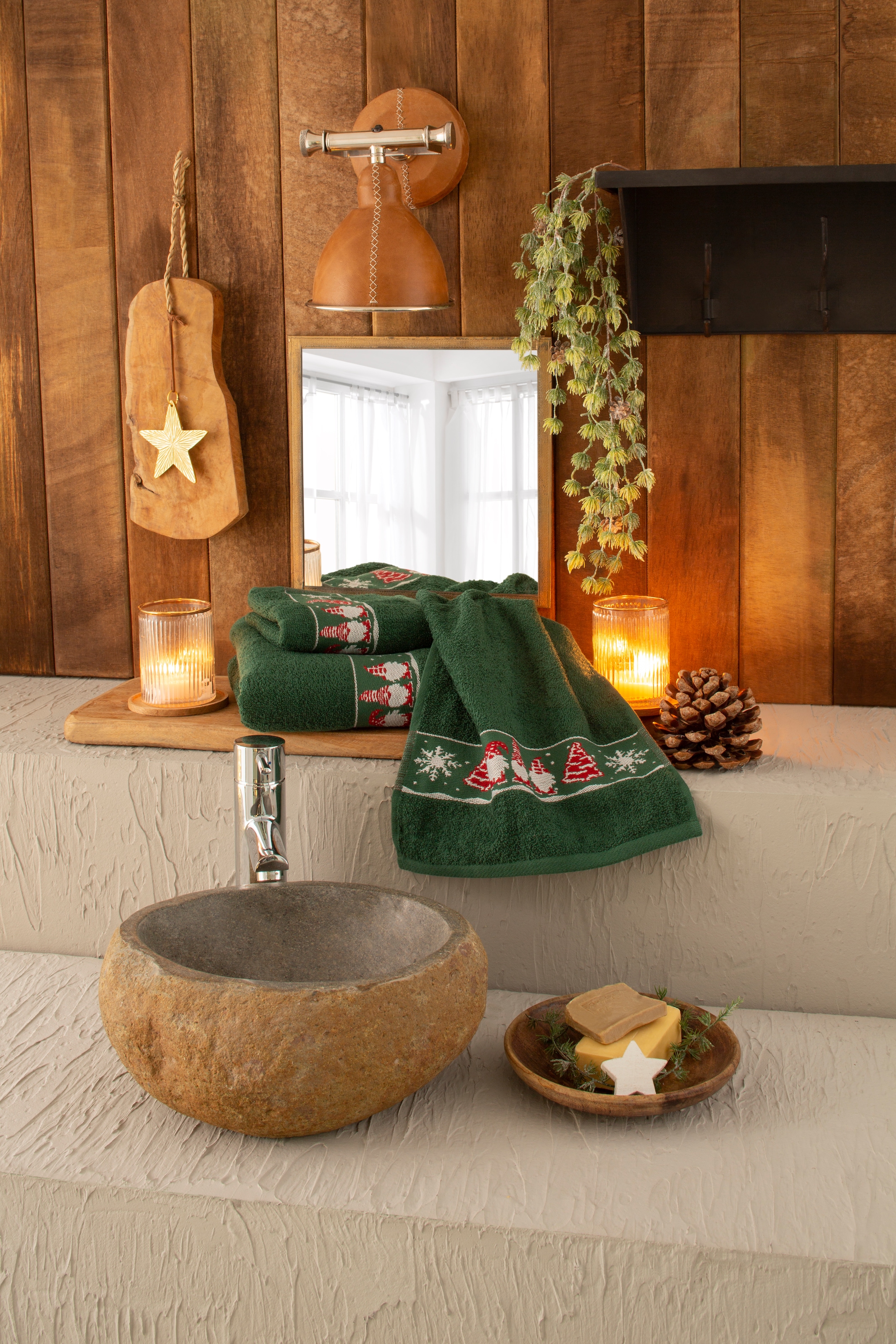 my home Handtuch Handtuchset, »Weihnachten«, 3 tlg., Sternen Walkfrottee, 100% mit bequem weihnachtliches Baumwolle Set Set, kaufen Bordüre, 