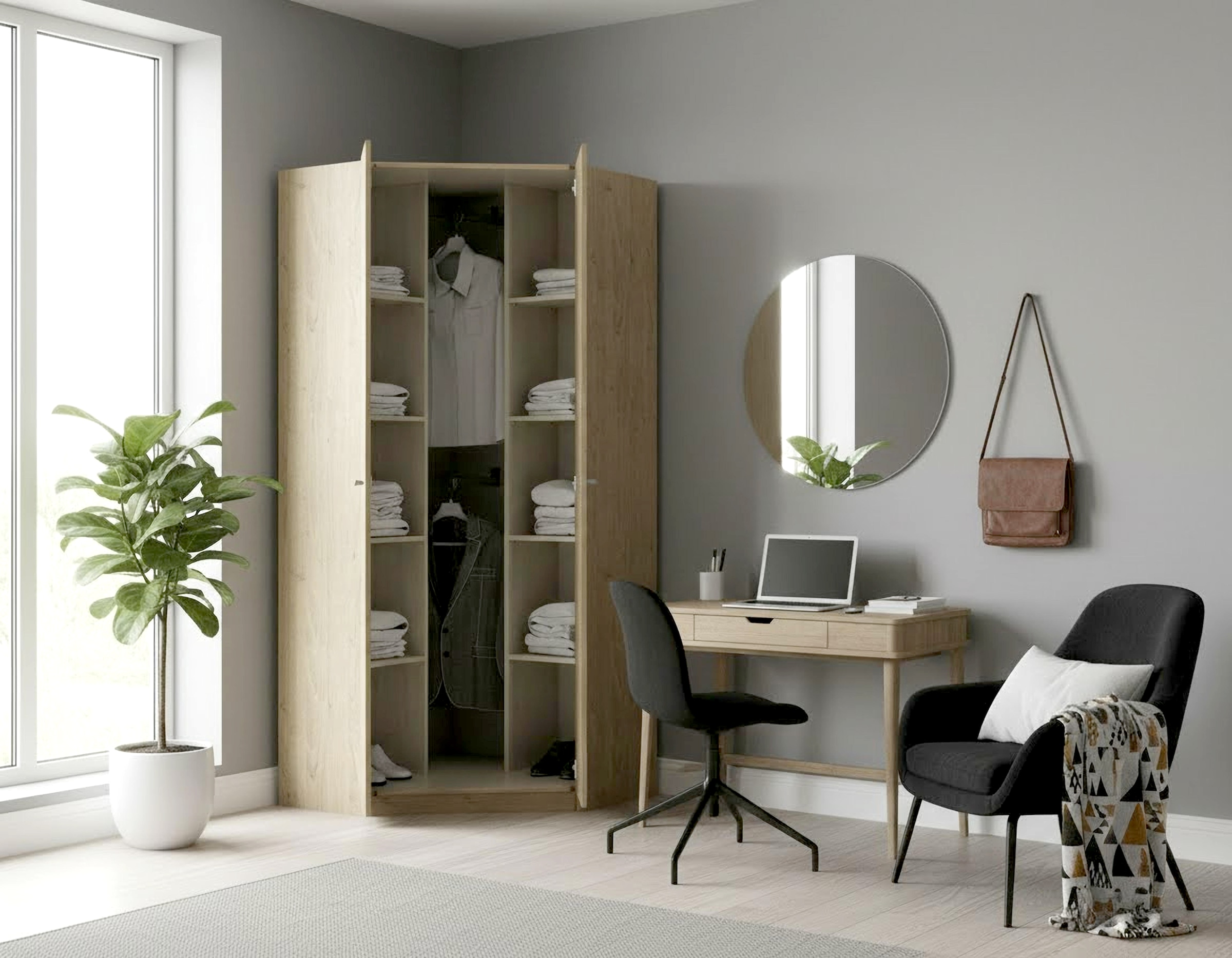 priess Armoire d'angle »Barcelona Kleiderschrank Ecklösung Raumwunder« in 2 Tiefen Schrank Eckschrank Garderobe