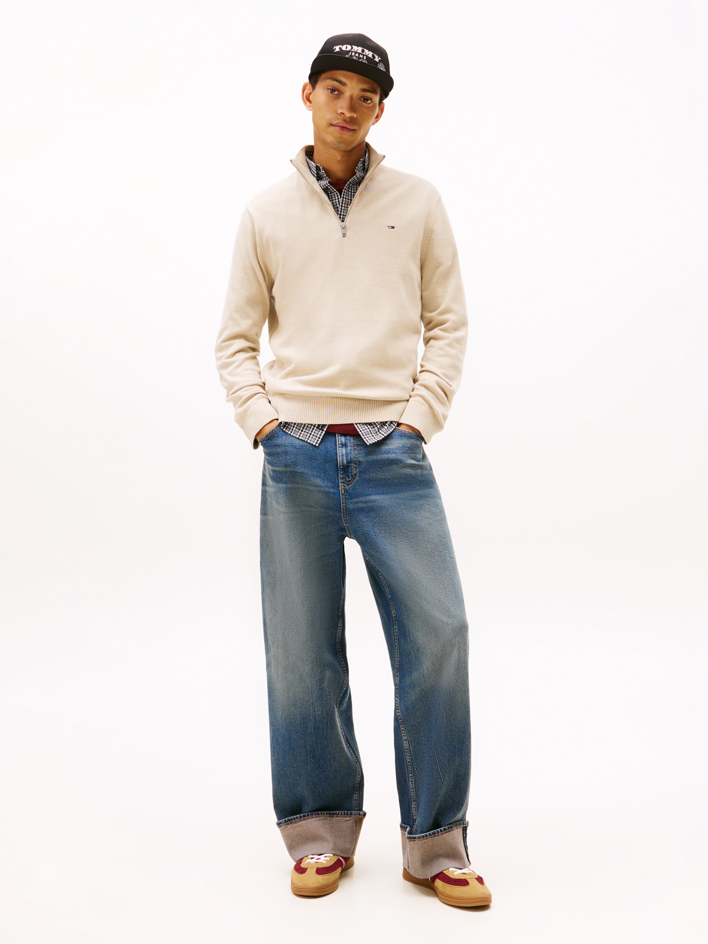 Tommy Jeans Pull en tricot »TJM SLM ESS LIGHT ¼ ZIP SWTR EXT« Mit Rundhalsausschnitt