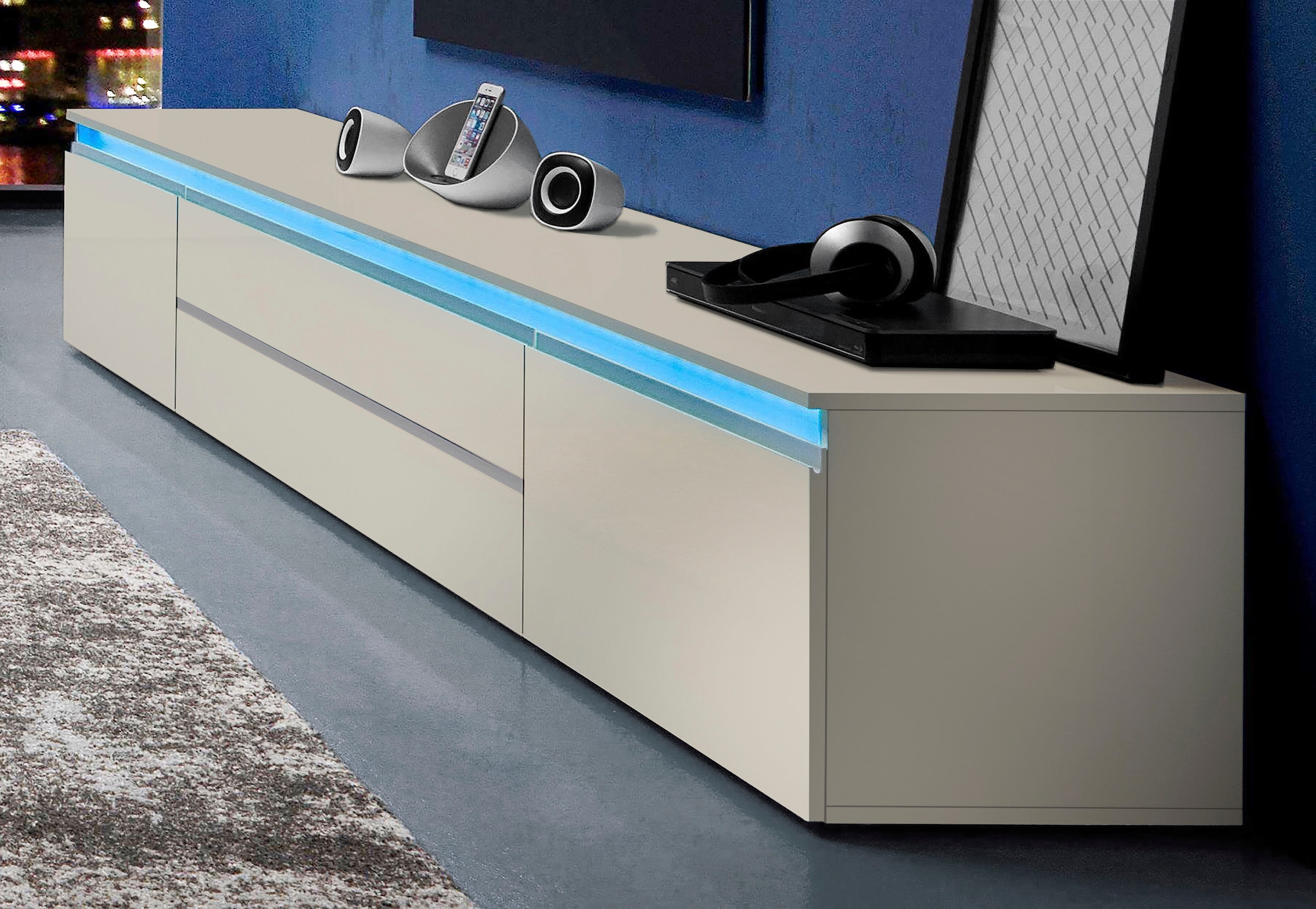 Home affaire Table basse »Magic,Lowboard,TV-Kommode,TV-Möbel,TV-Bank« Alugriff, 2 Türen, 2 Schubkästen, B/T/H 240×40×40 cm, kaschmir matt