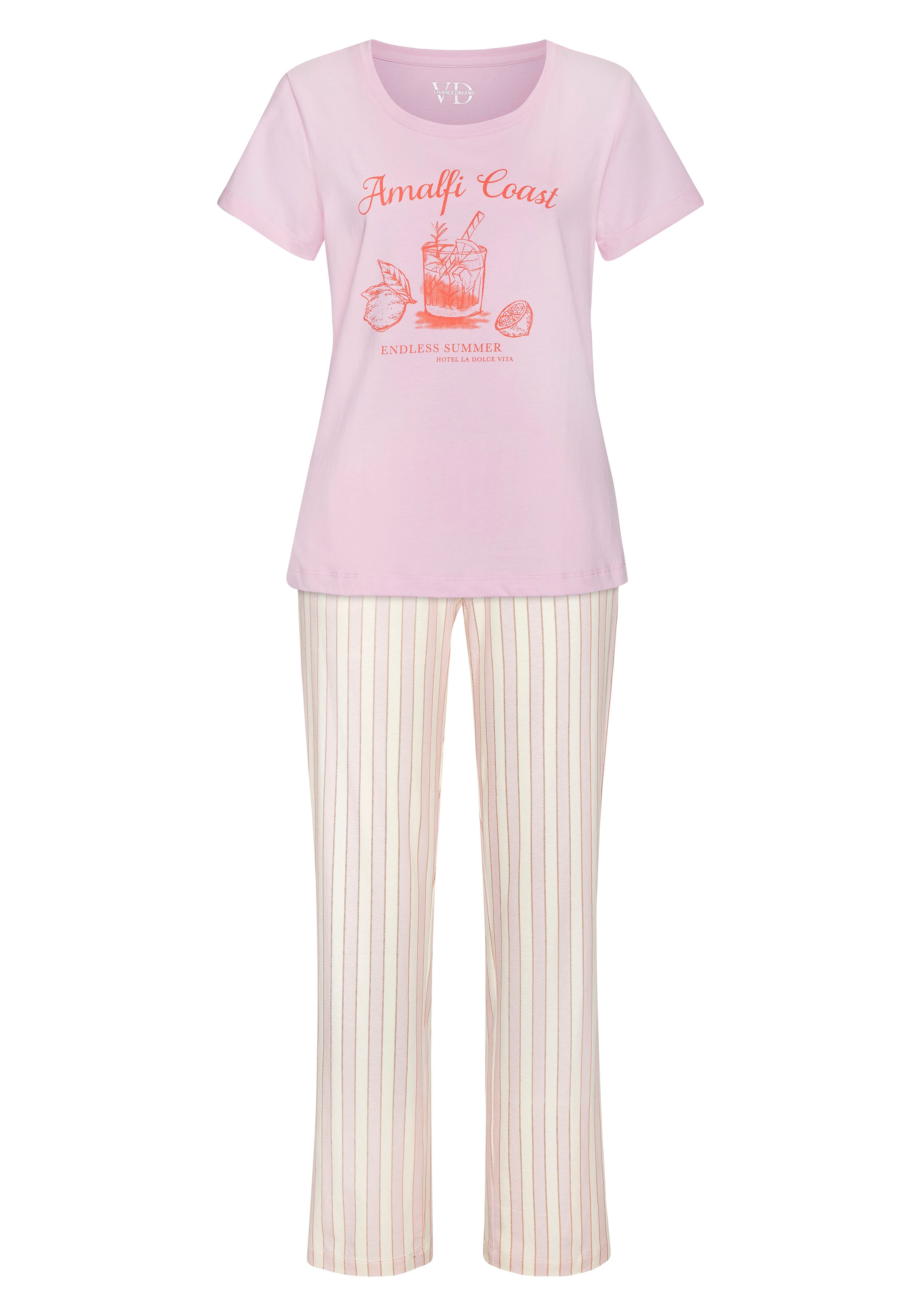 Vivance Dreams Pyjama, (Set, 2 tlg.), Zartes Streifenmuster