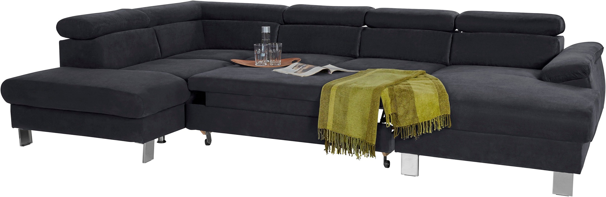 COTTA Polstergarnitur »Komaris U-Form«, (Set), Set bestehend aus: Wohnlandschaft mit Kopfteilverstellung & Hocker
