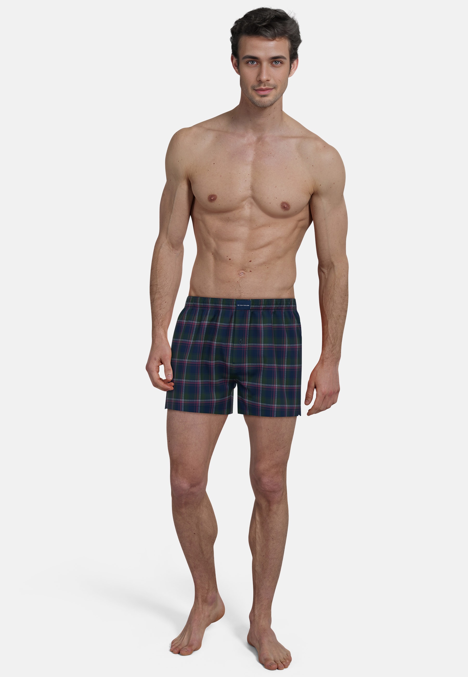 TOM TAILOR Boxershorts »Milos« 2er Pack,  bequem, leicht, Logopatch, basic, kariert, Baumwolle