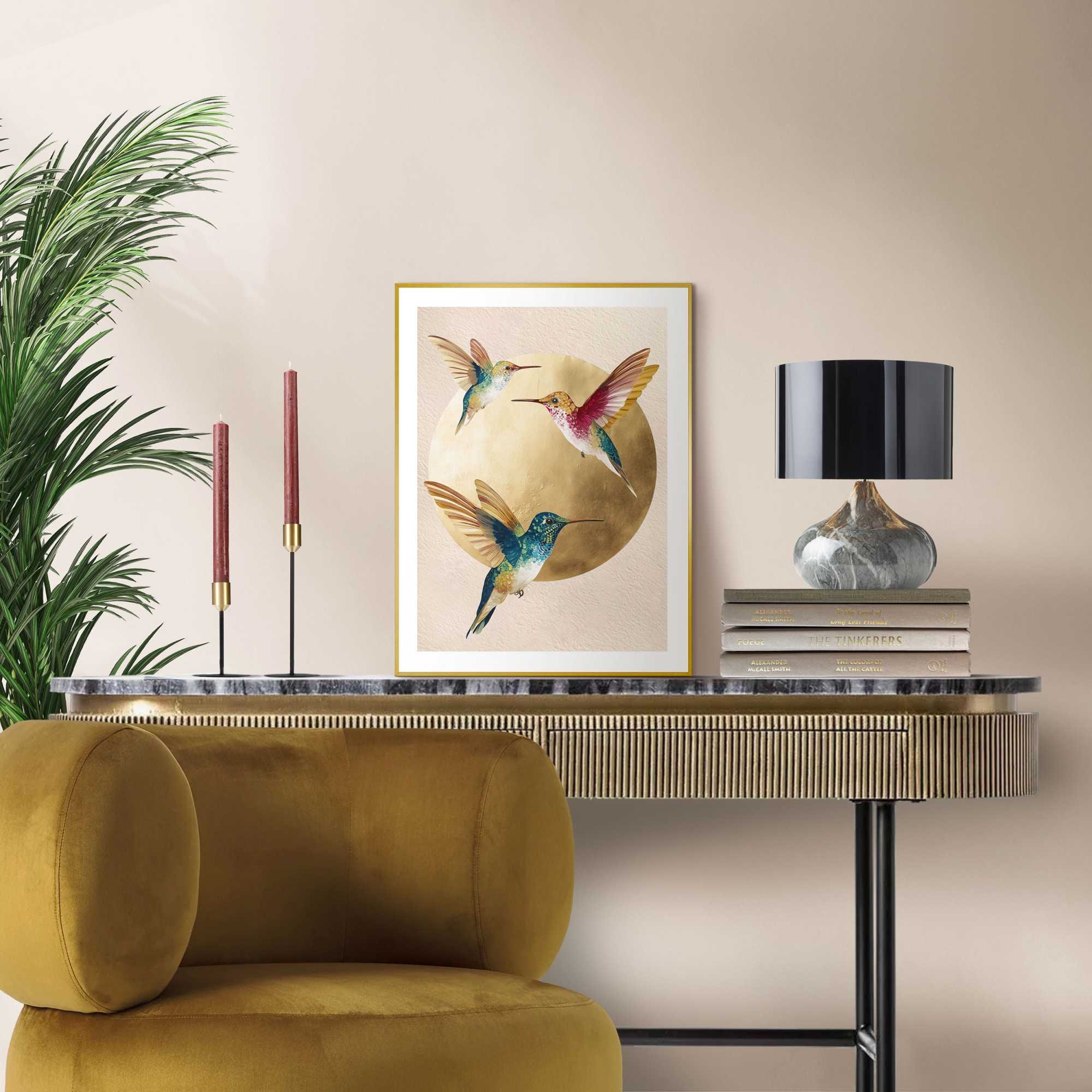 Image of Reinders Bild mit Rahmen "Fliegende Kolibris" Tiere 1 Stk. tlg. Wohnzimmer - Gold - MDF - Tiere - 30x40 cm