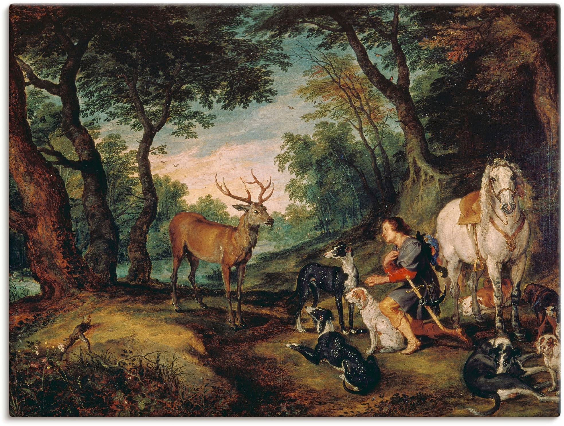 Image of Artland Leinwandbild "Der heilige Hubertus." Mann 1 Stk. tlg. auf Holzrahmen gespannt