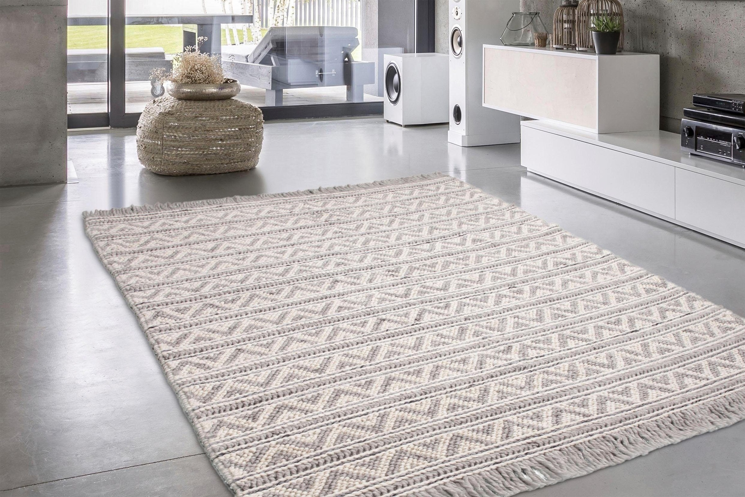 calo-deluxe Teppich »Bature 500«, rechteckig, 10 mm Höhe, Wolle und Viskose mit Fransen, Wohnzimmer