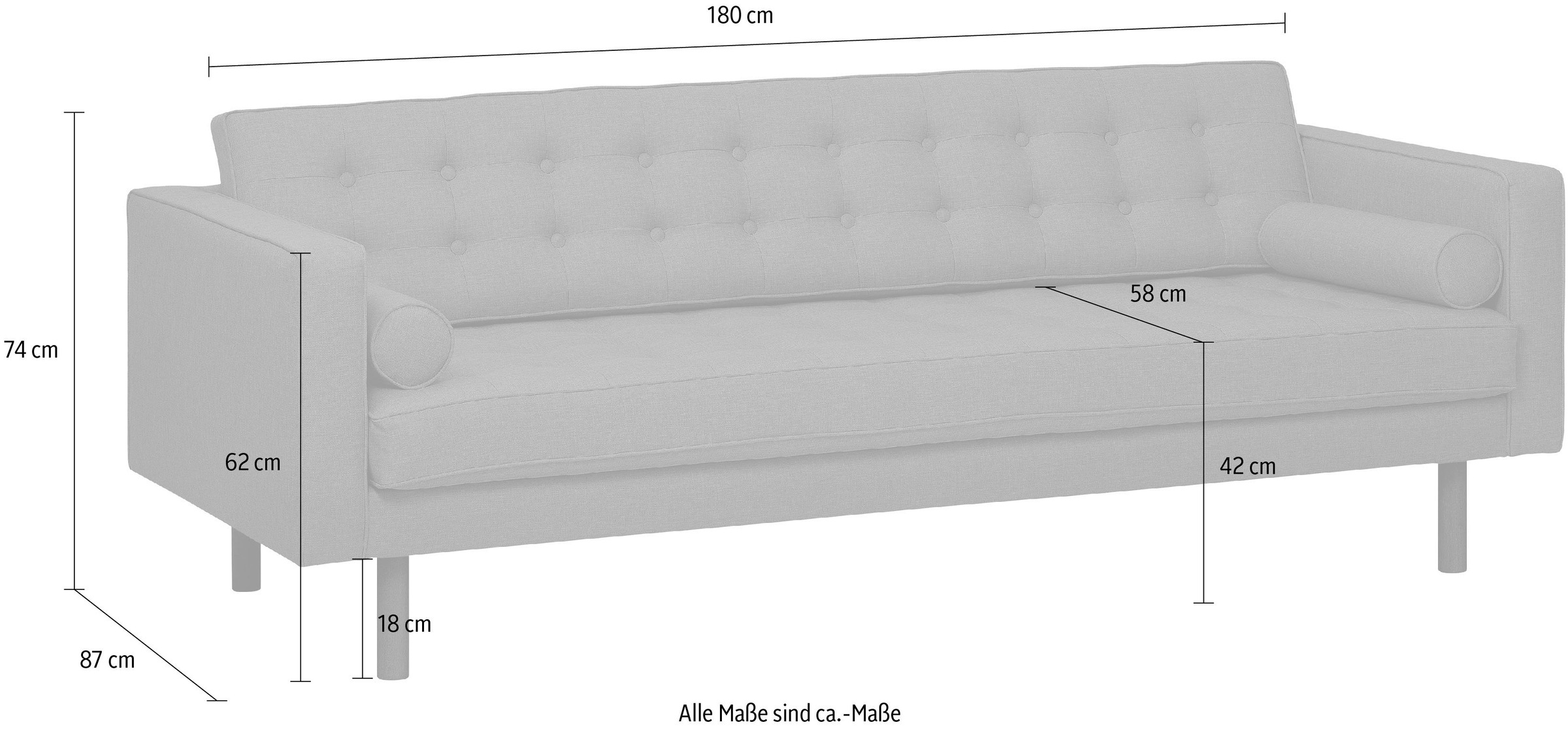 GEPADE 3-Sitzer, Breite 200 cm, inkl. Kissenrollen, mit wengefarbenen Holzfüsse