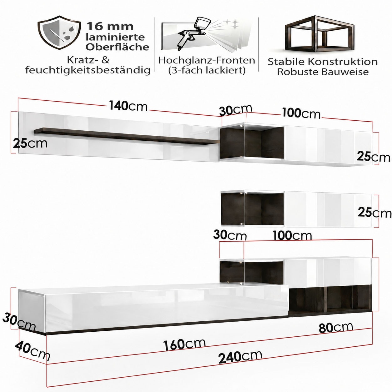 GOODproduct Wohnzimmer-Set »Lego Anbauwand, Wohnkombination, Wohnzimmer-Set« 4 Stk. tlg.