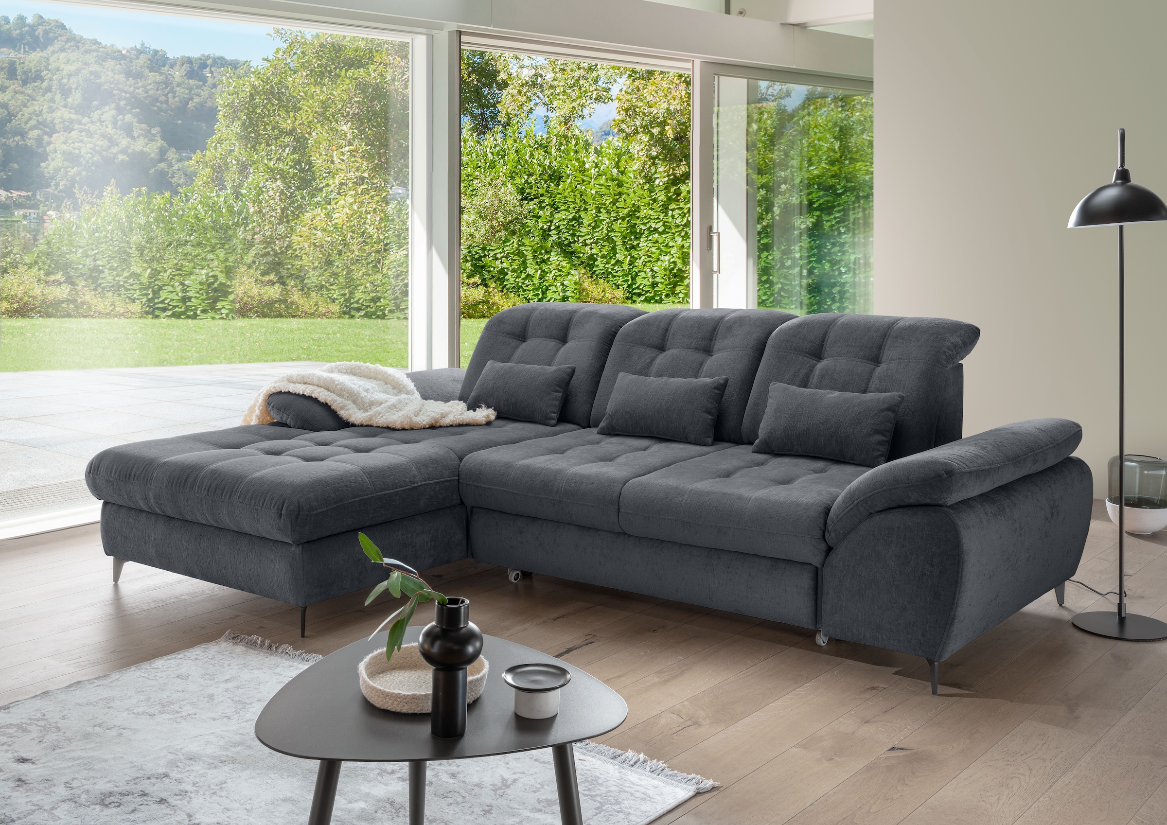 GOODproduct Paysage de salon »Delphino Multifunktionen, Bettfunktion, Breite 273cm, L-Form« comprend coffre-lit, fonction sommeil, réglage de la tête et de la profondeur de l'assise
