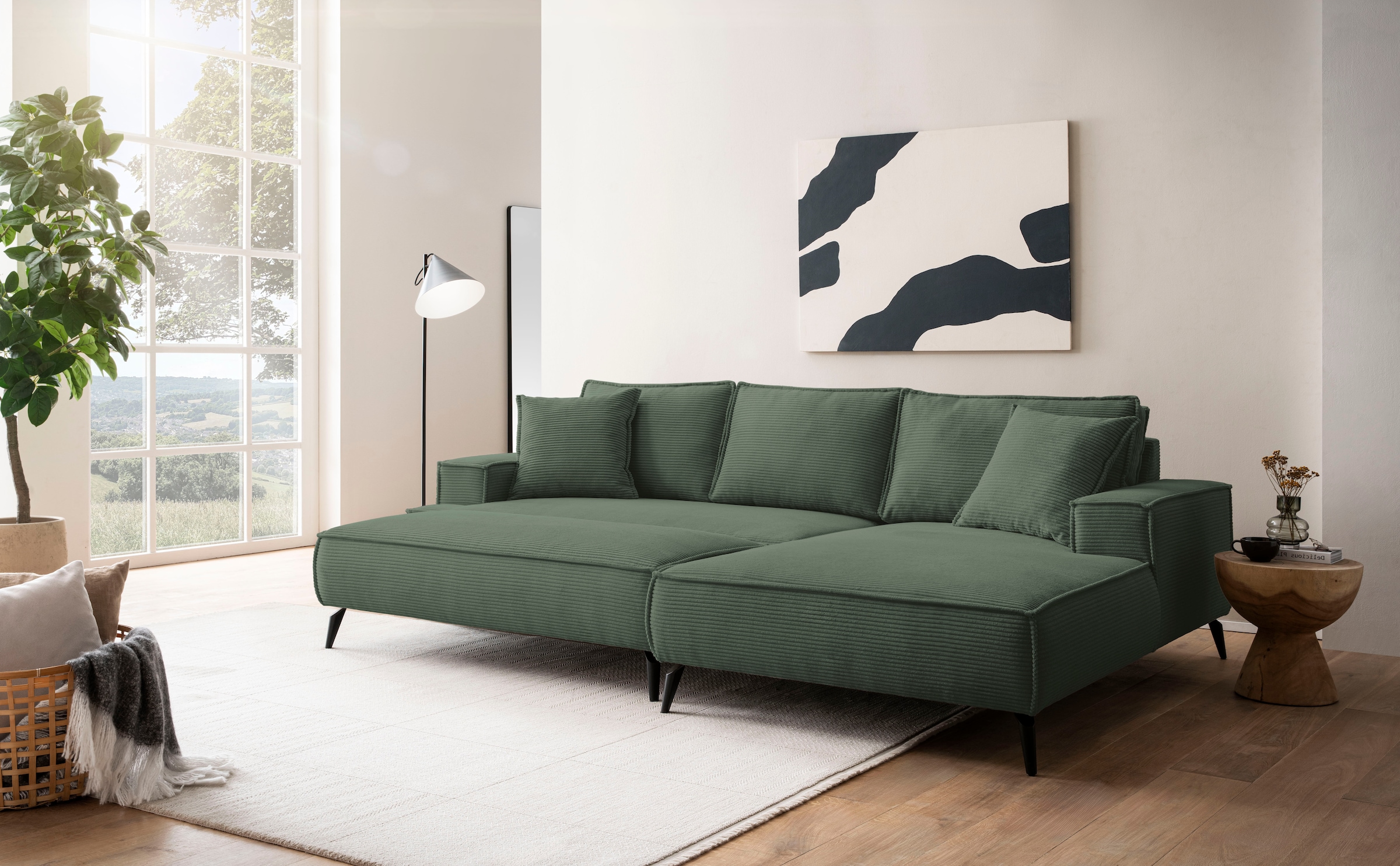 andas Ecksofa »TVINNU, L-Form in Cord, Sofa«, wahlweise Recamiere rechts/links, schwarze Füsse, bequemer Sitzkomfort
