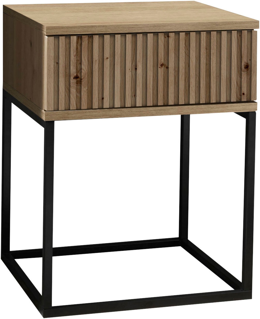 Schlafkontor Nachtkommode »Marle Nachtkonsole, Nachtkästchen auf Metall-Fussgestell« Schubkasten in Rillenoptik auf schwarzem Metallgestell