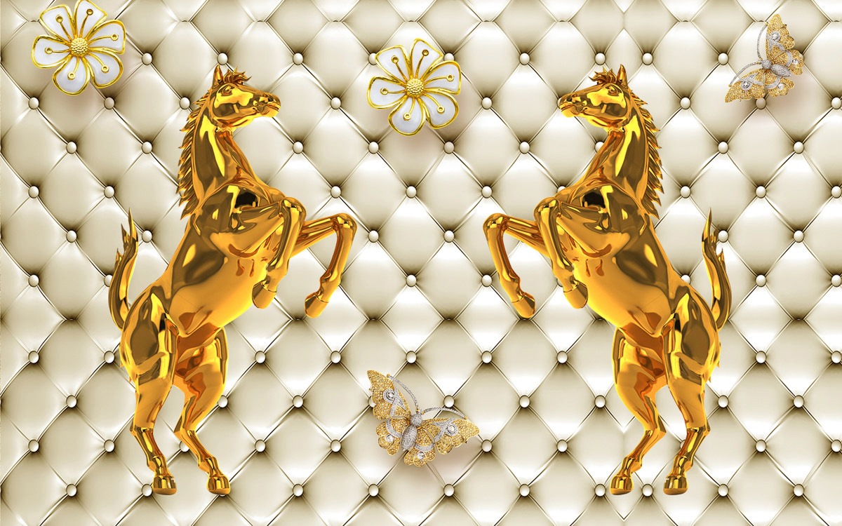 Image of Papermoon Fototapete »Muster mit Pferden goldfarben weiss«, Vliestapete, hochwertiger Digitaldruck, inklusive Kleister bei Ackermann Versand Schweiz