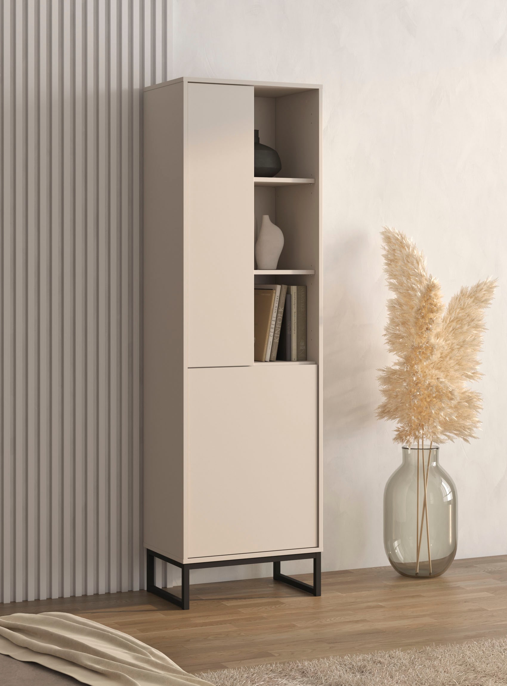 GOODproduct Vitrine »Loft, Höhe 180 cm, moderne grifflose Standvitrine mit 2 Türen« Hochschrank mit viel Stauraum, verstellbaren Einlegeböden, Regal