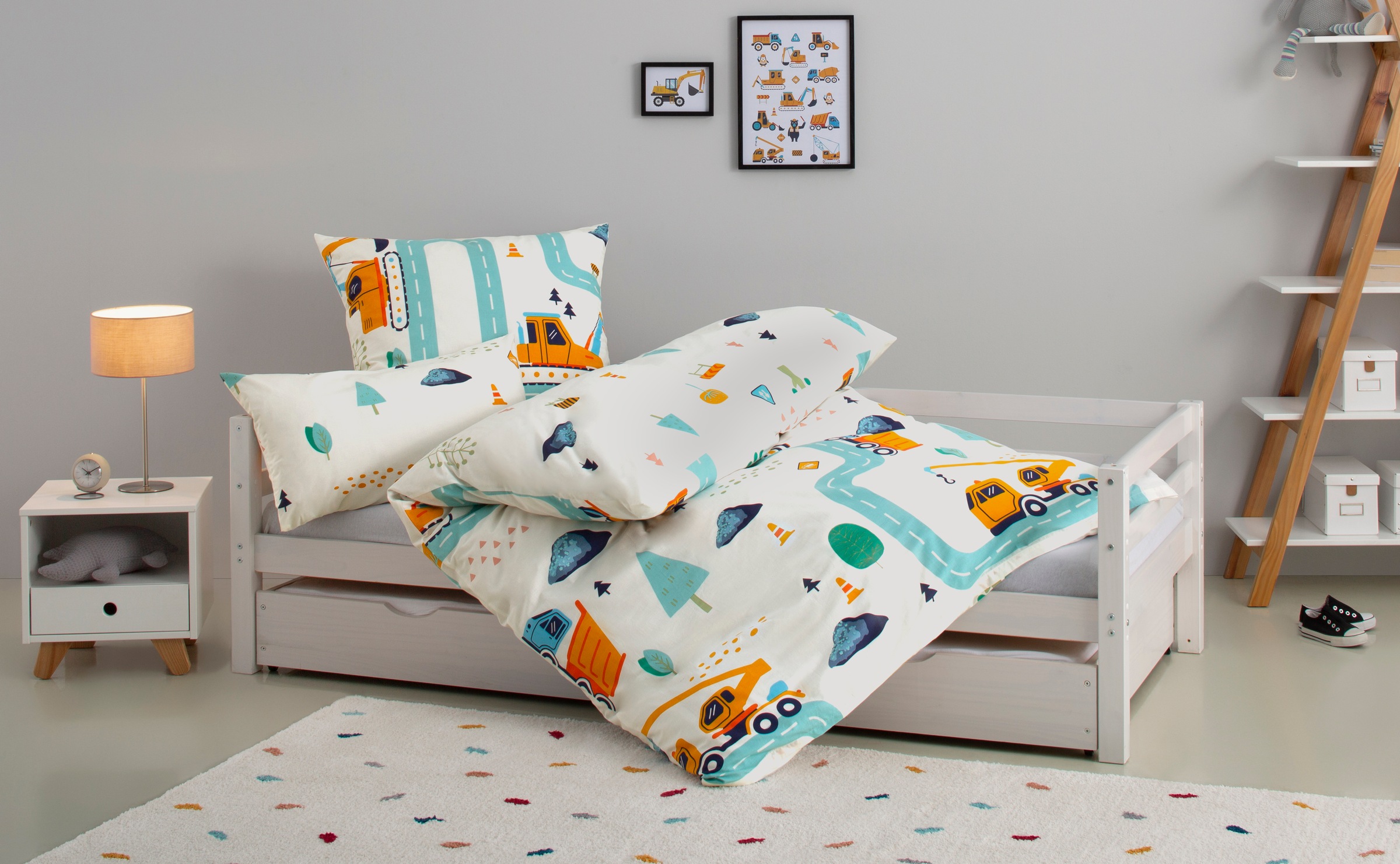 Image of GOODproduct Kinderbettwäsche "CUDDLEE" 2 Stk. in vielen Designs: Dino,Einhorn,Weltraum,Baustelle,Herz,Trecker,Safari