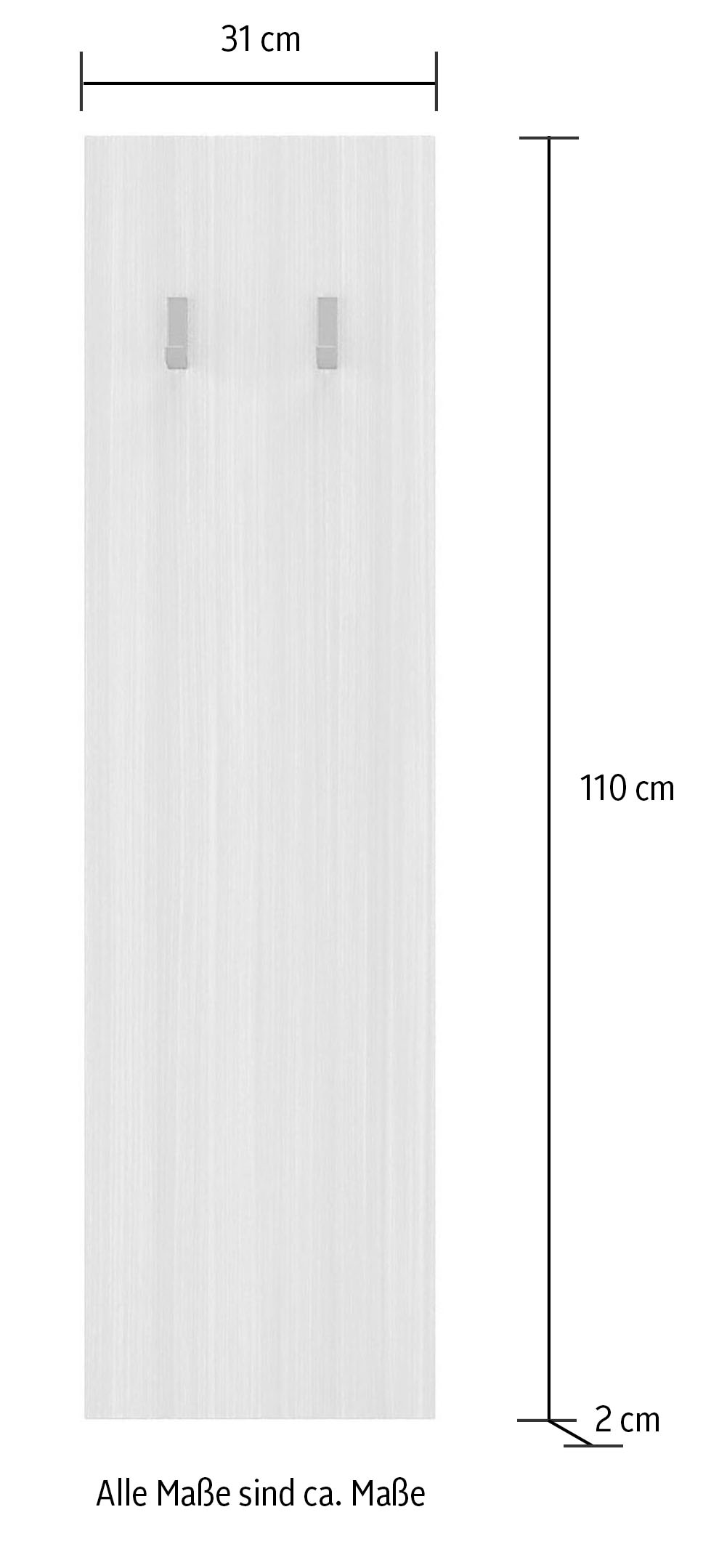 Home affaire Panneau de vestiaire »Dama, Wandpaneel mit 2 Haken Breite 31 cm, Höhe 110 cm, Flurgarderobe« Wandgarderobe in Eucalipto, passend zur Garderobe Dama