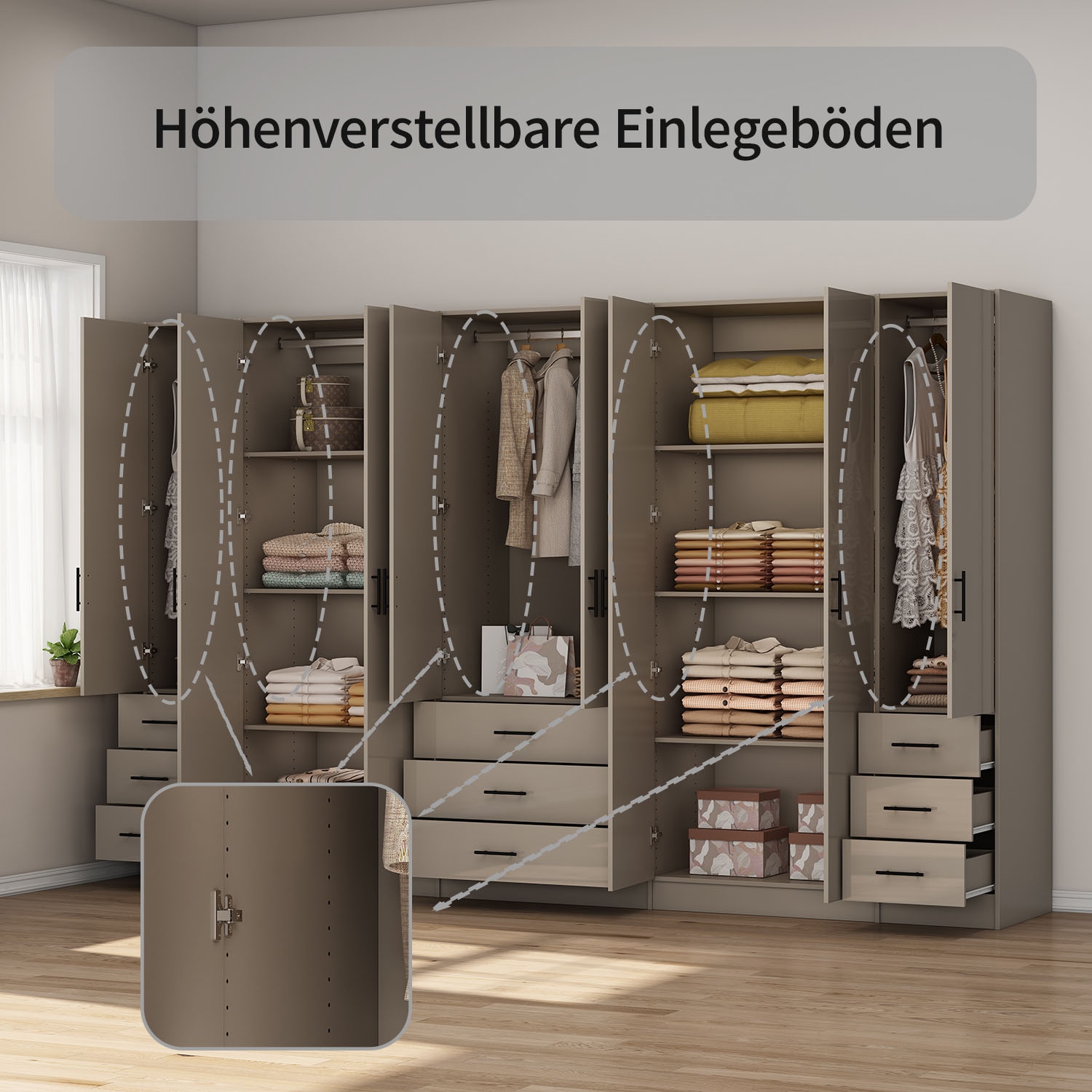 GOODproduct Kleiderschrank »Trento Schlafzimmerschrank Garderobe hochglanz« Schrank mit 8 Türen und 9 Schubladen, hochglänzende Fronten