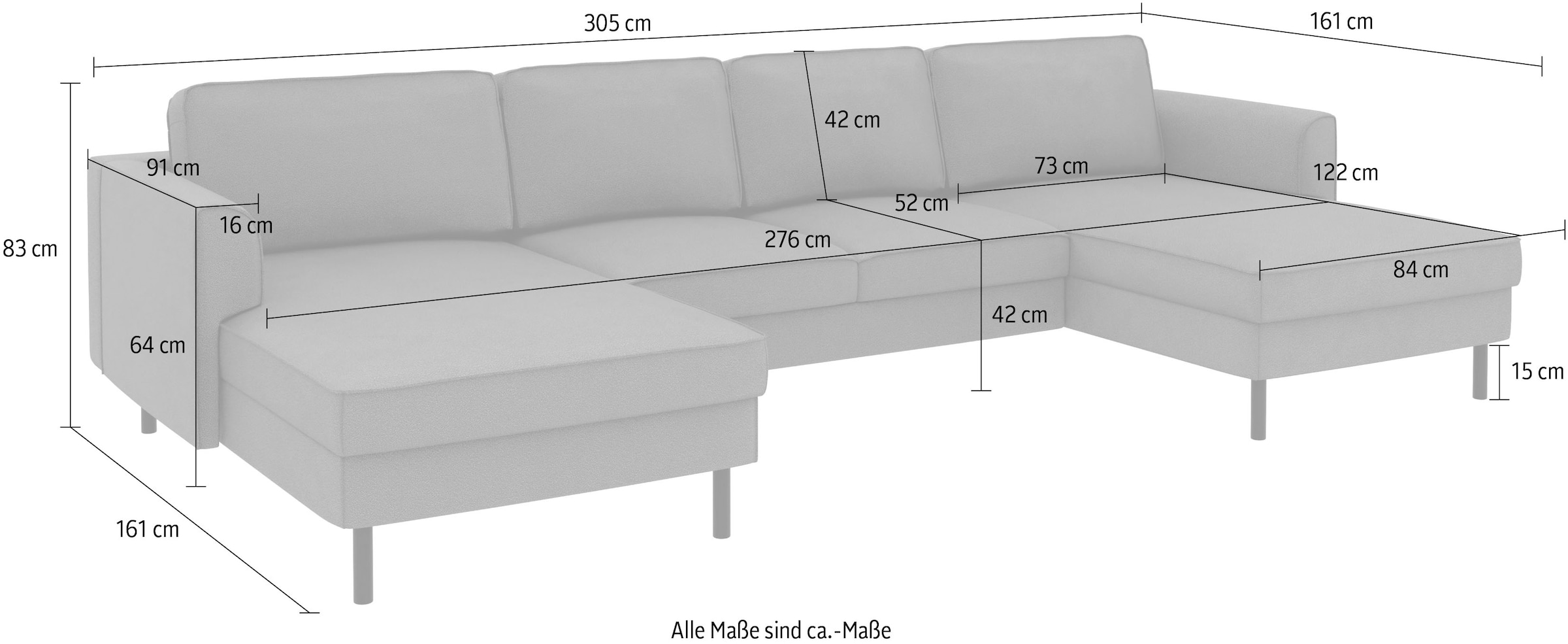 Home affaire Wohnlandschaft »Booster II, whlw. mit Schlaffunktion & Bettkasten, Fuss schwarz« Sofa in U-Form, Breite 305 cm, in Cord oder Struktur LEO o. LINO