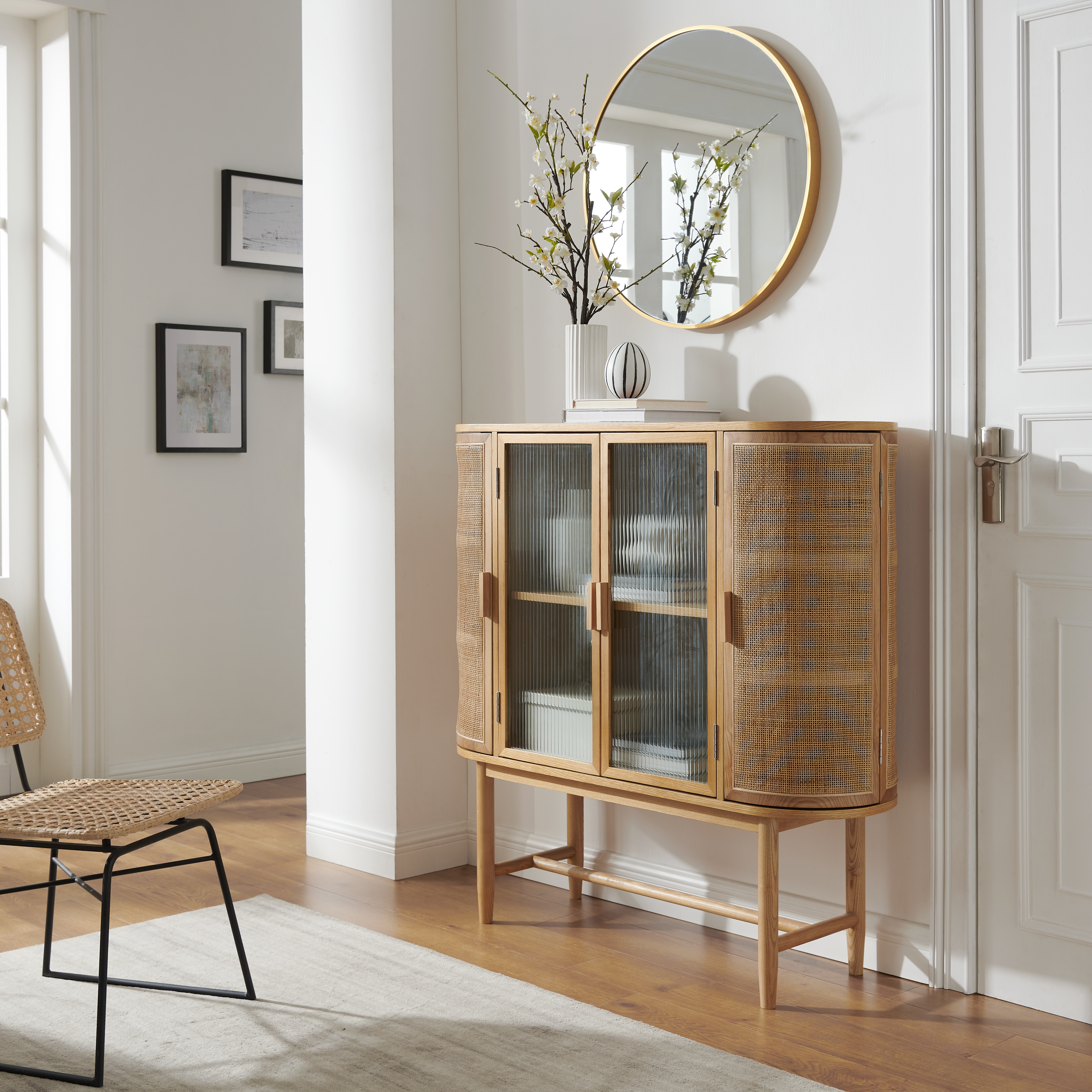 Sideboard »Umrundung«, Türen mit Rattan-Einsätzen, Glastüren, viel Stauraum, Breite...