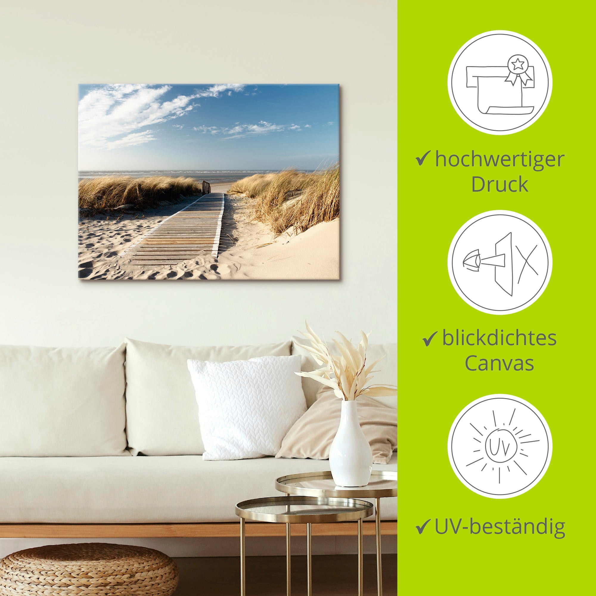 Artland Leinwandbild »Nordseestrand auf Langeoog - Steg« Strand 1 Stk. tlg. auf Holzrahmen gespannt