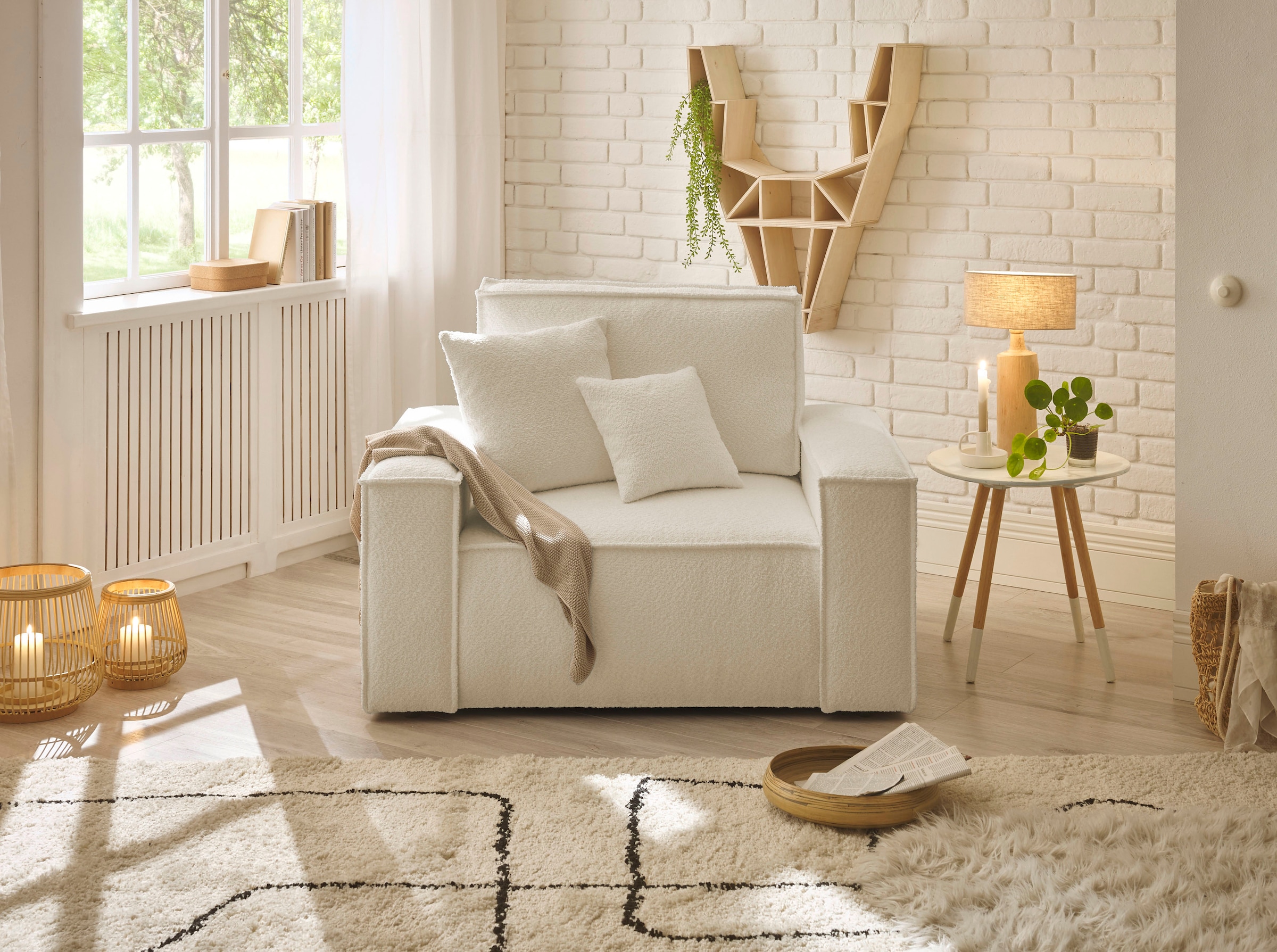 GOODproduct Loveseat »FINNLEY Bouclé, XXL-Sessel, Lesesessel, inkl. Zierkissen« 1 Stk. tlg. verfügbar in den Stoffqualitäten Bouclé, Struktur fein und Mega Cord