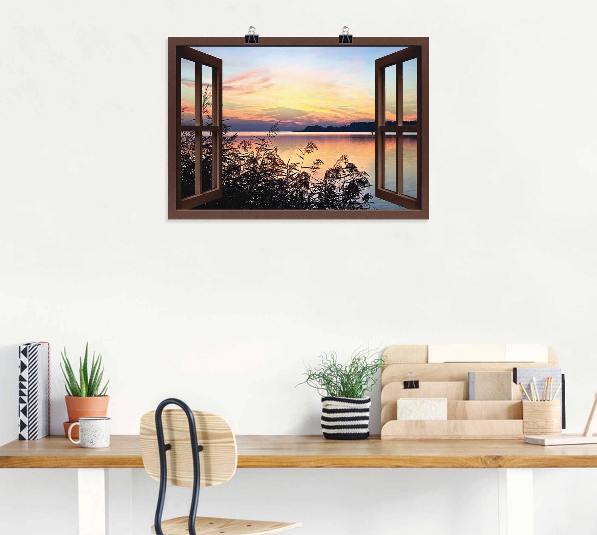 Artland Wandbild »Fensterblick - Abendrot im Schilf«, Fensterblick, (1 St.), als Leinwandbild, Poster in verschied. Grössen