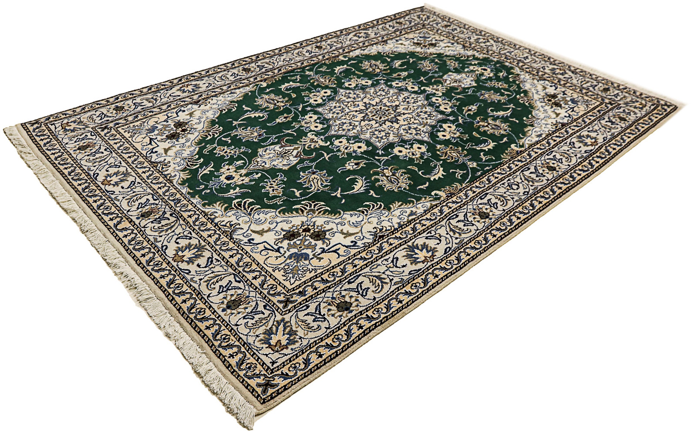 Image of morgenland Orientteppich »Perser - Nain - 244 x 168 cm - dunkelgrün«, rechteckig, 12 mm Höhe, Wohnzimmer, Handgeknüpft, Einzelstück mit Zertifikat bei Ackermann Versand Schweiz