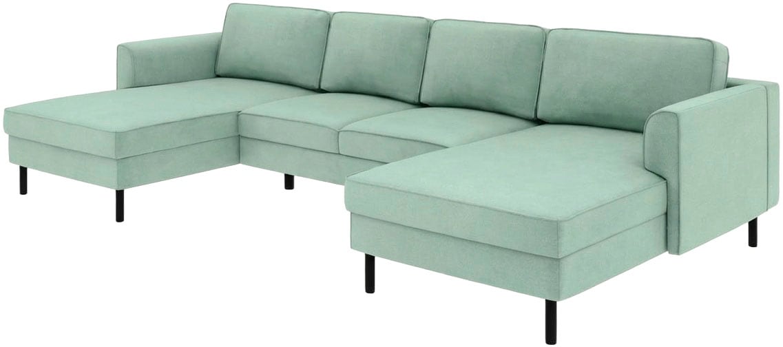 Home affaire Wohnlandschaft »Booster II, whlw. mit Schlaffunktion & Bettkasten, Fuss schwarz« Sofa in U-Form, Breite 305 cm, in Cord oder Struktur LEO o. LINO