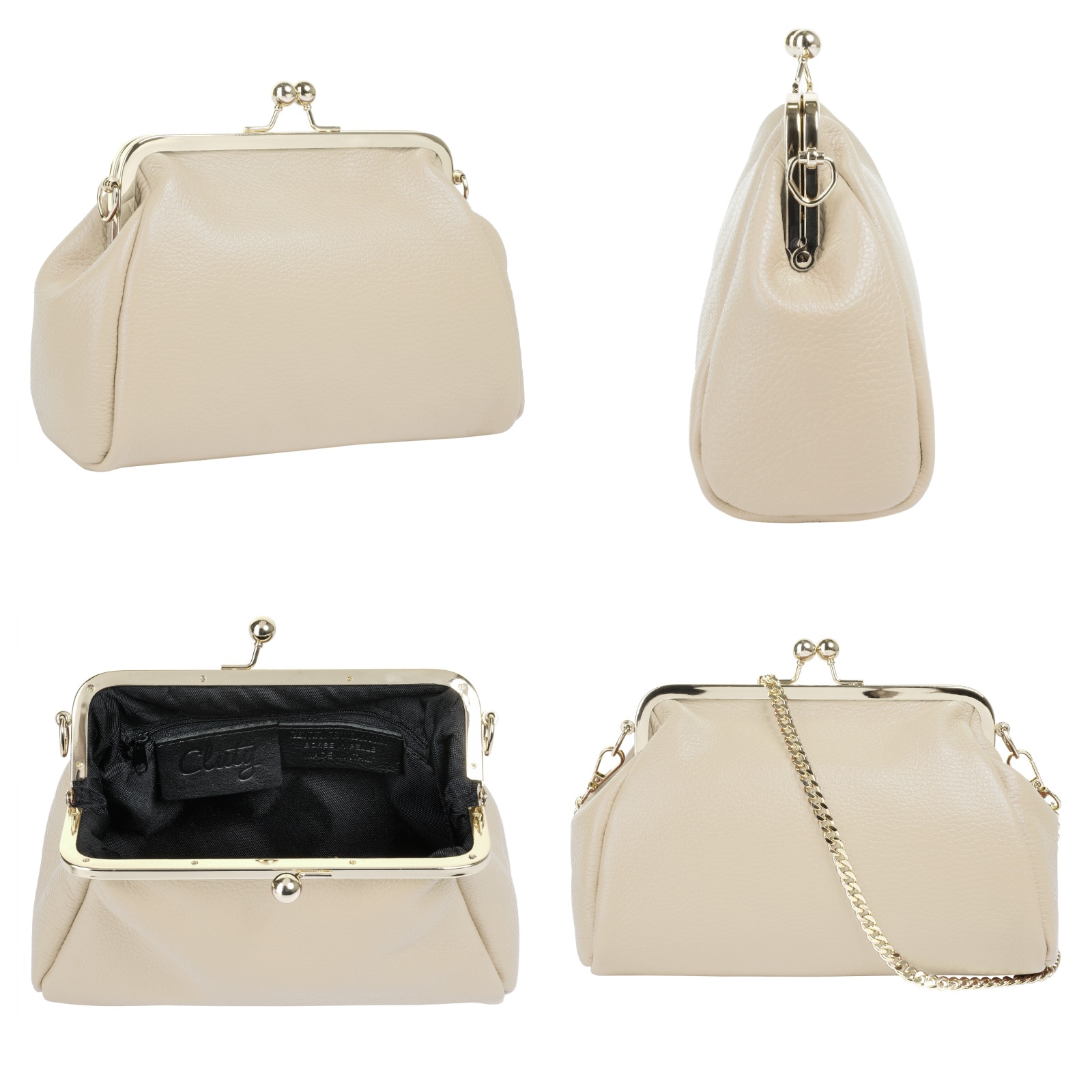 Cluty Abendtasche, echt Leder, Made in Italy
